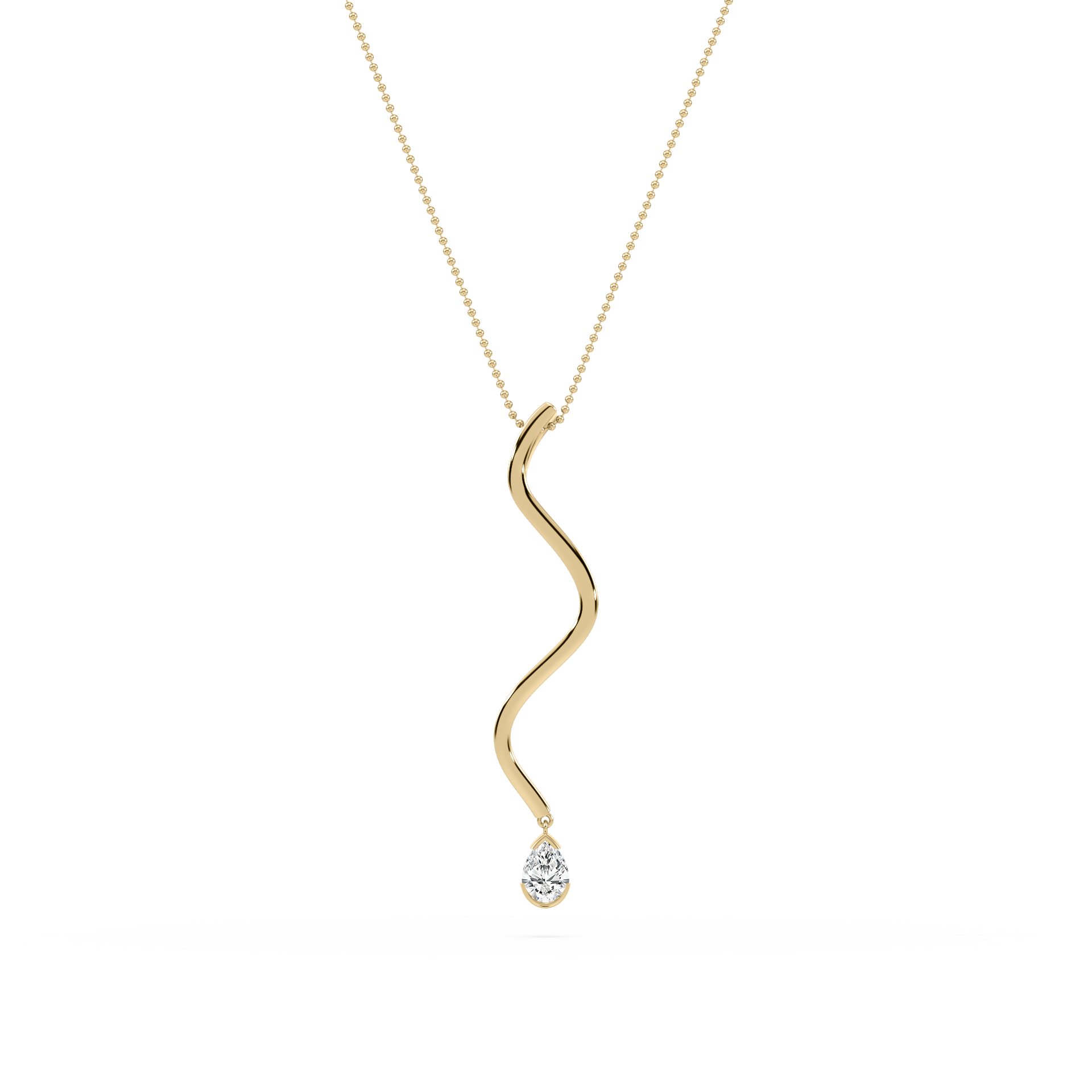 Front view of the Coquette Lab Diamond Drop Necklace in 14K yellow gold, showcasing its pear-shaped lab diamond pendant.