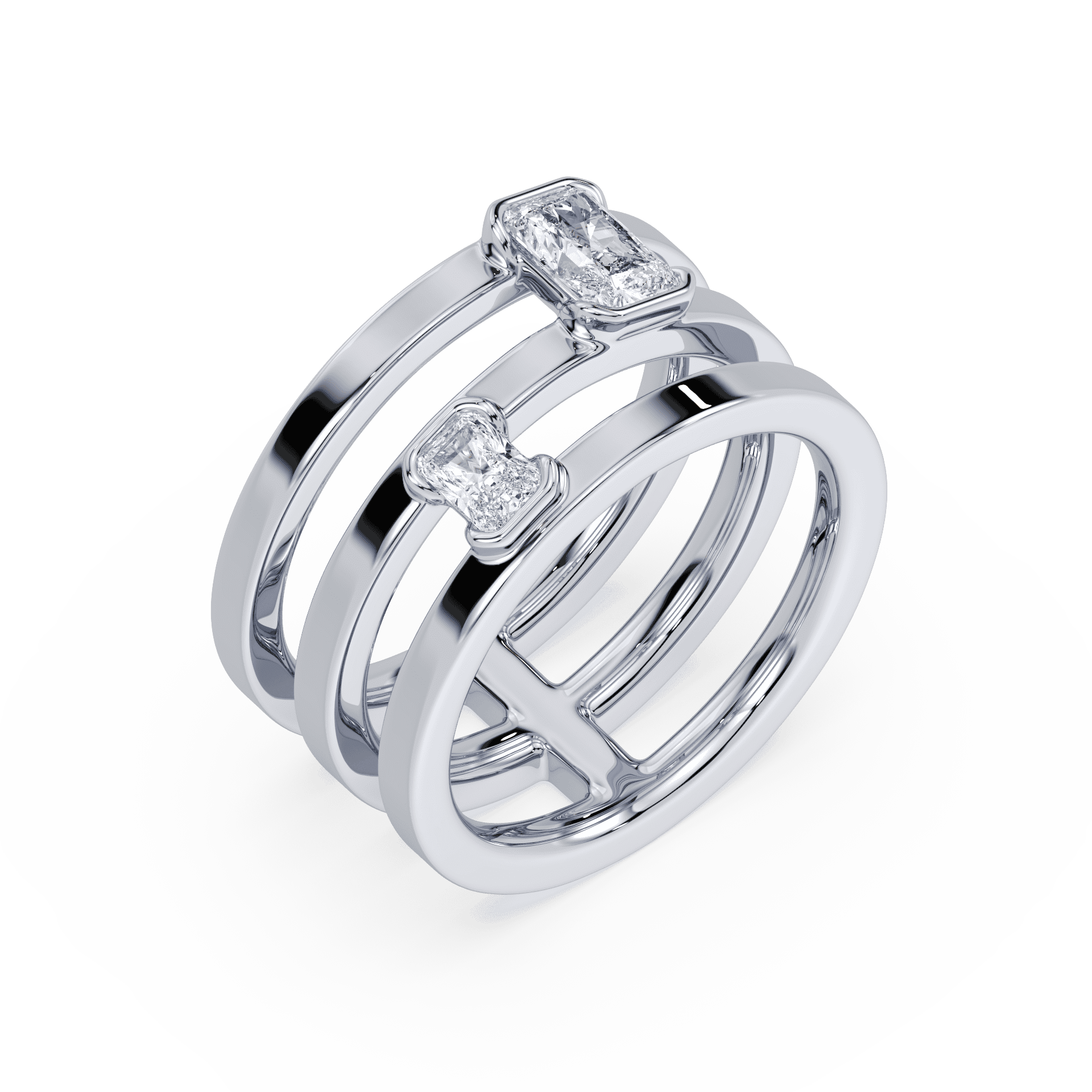 SETTE JEWELRY LAB DIAMOND RADIANT TOI ET MOI 2 STONE BEZEL RING 18K WHITE GOLD