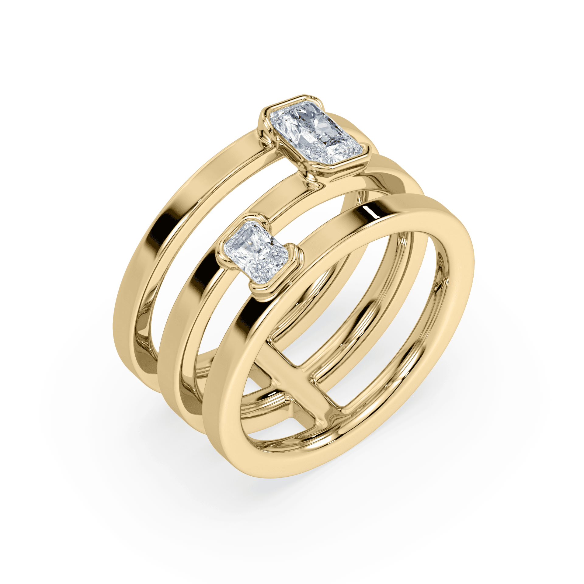SETTE JEWELRY LAB DIAMOND RADIANT TOI ET MOI 2 STONE BEZEL RING 18K YELLOW GOLD
