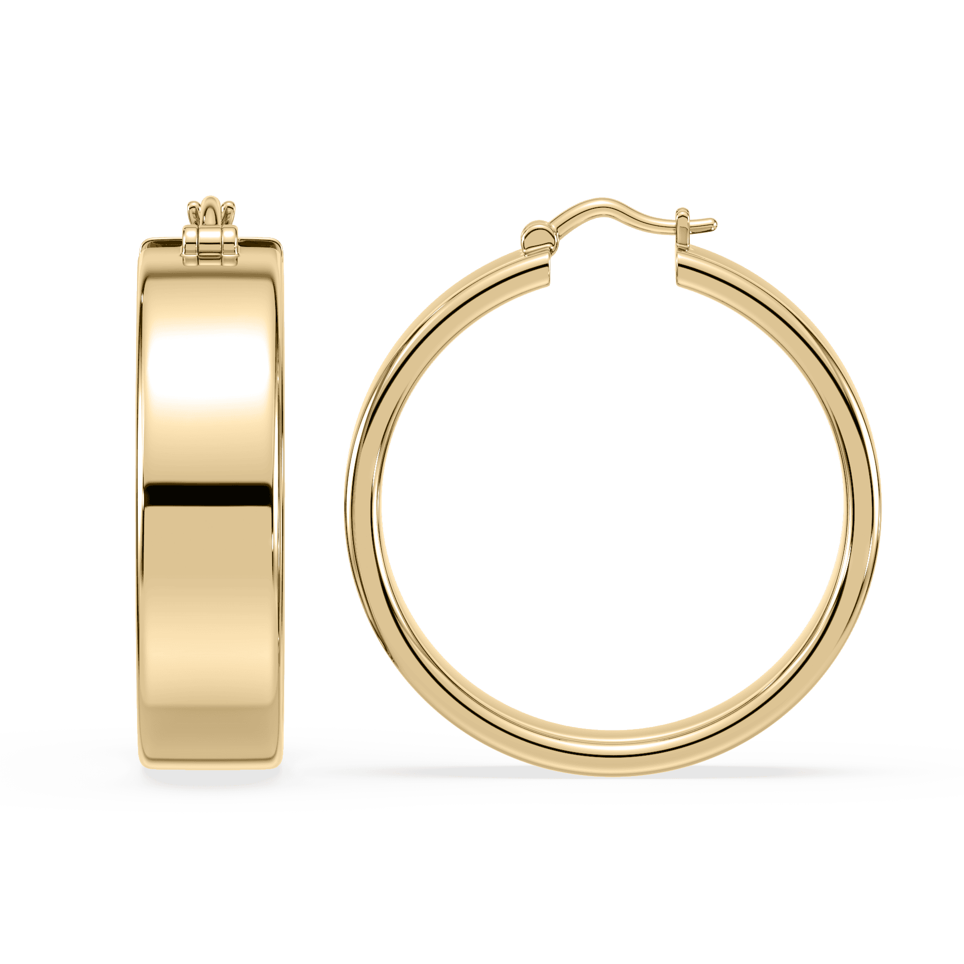 SETTE JEWELRY;14K YELLOW GOLD; CHIC COOL SLEEK FLAT WIDE CHUNKY LIGHT HOOPS