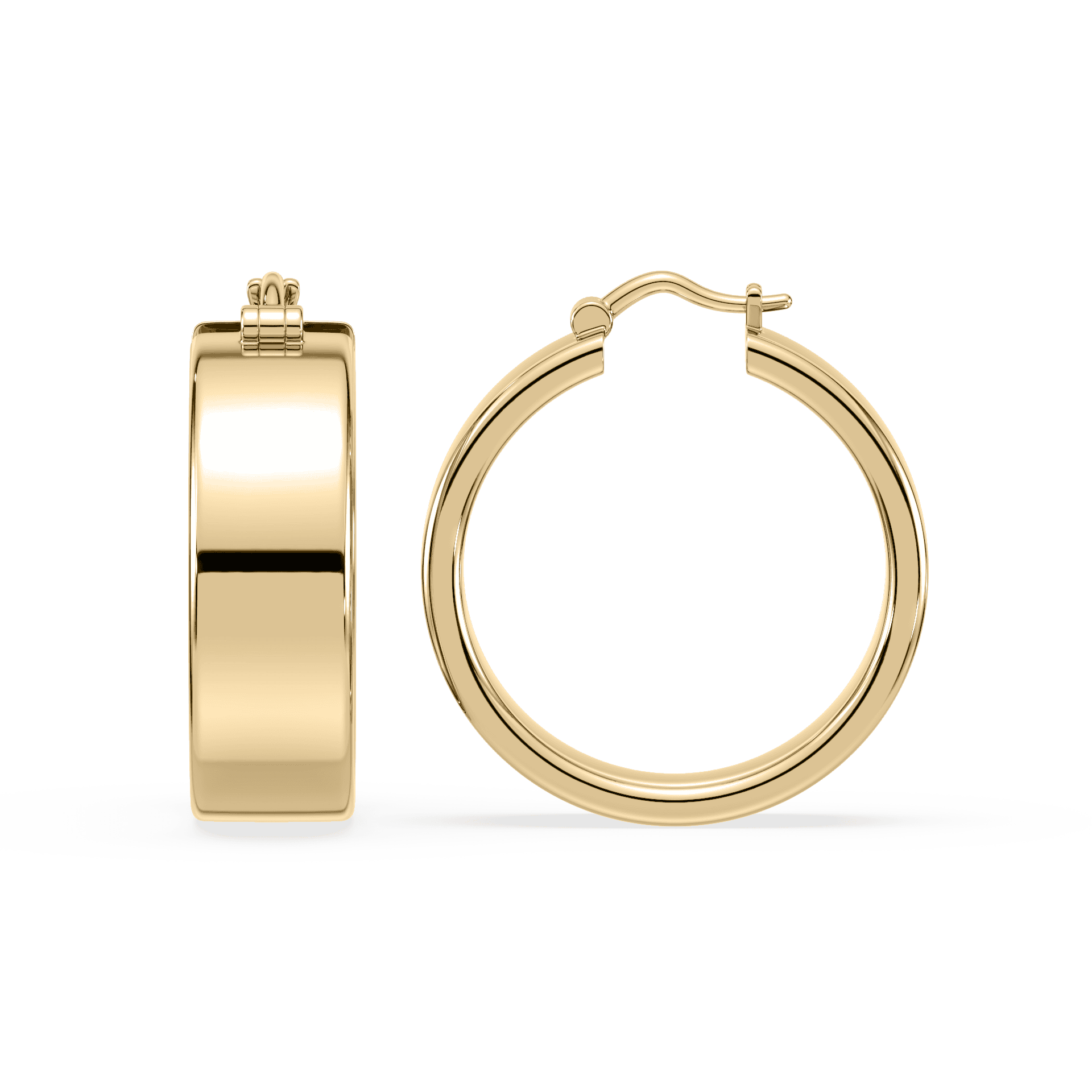 SETTE JEWELRY;14K YELLOW GOLD; CHIC COOL SLEEK FLAT WIDE CHUNKY LIGHT HOOPS