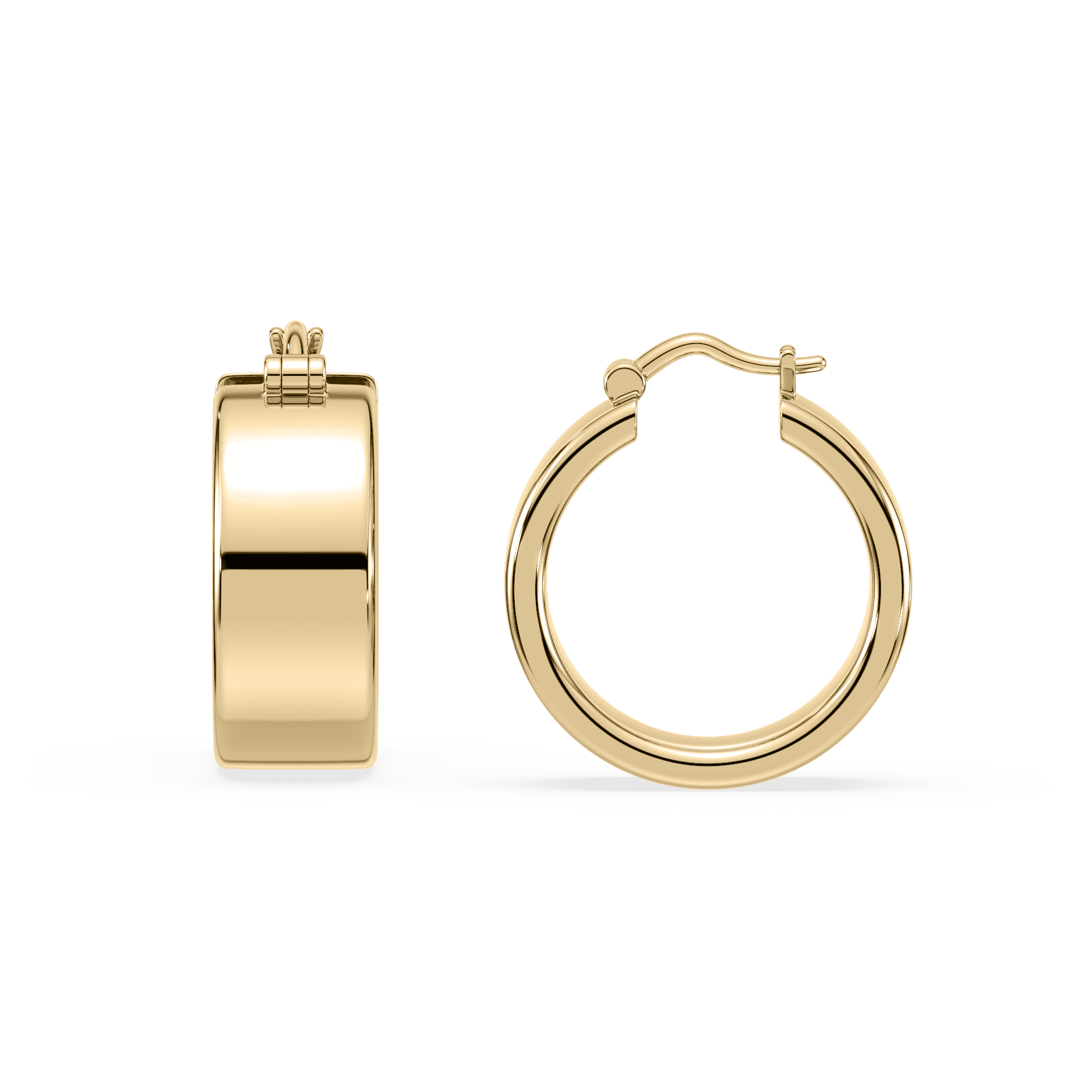 SETTE JEWELRY;14K YELLOW GOLD; CHIC COOL SLEEK FLAT WIDE CHUNKY LIGHT HOOPS