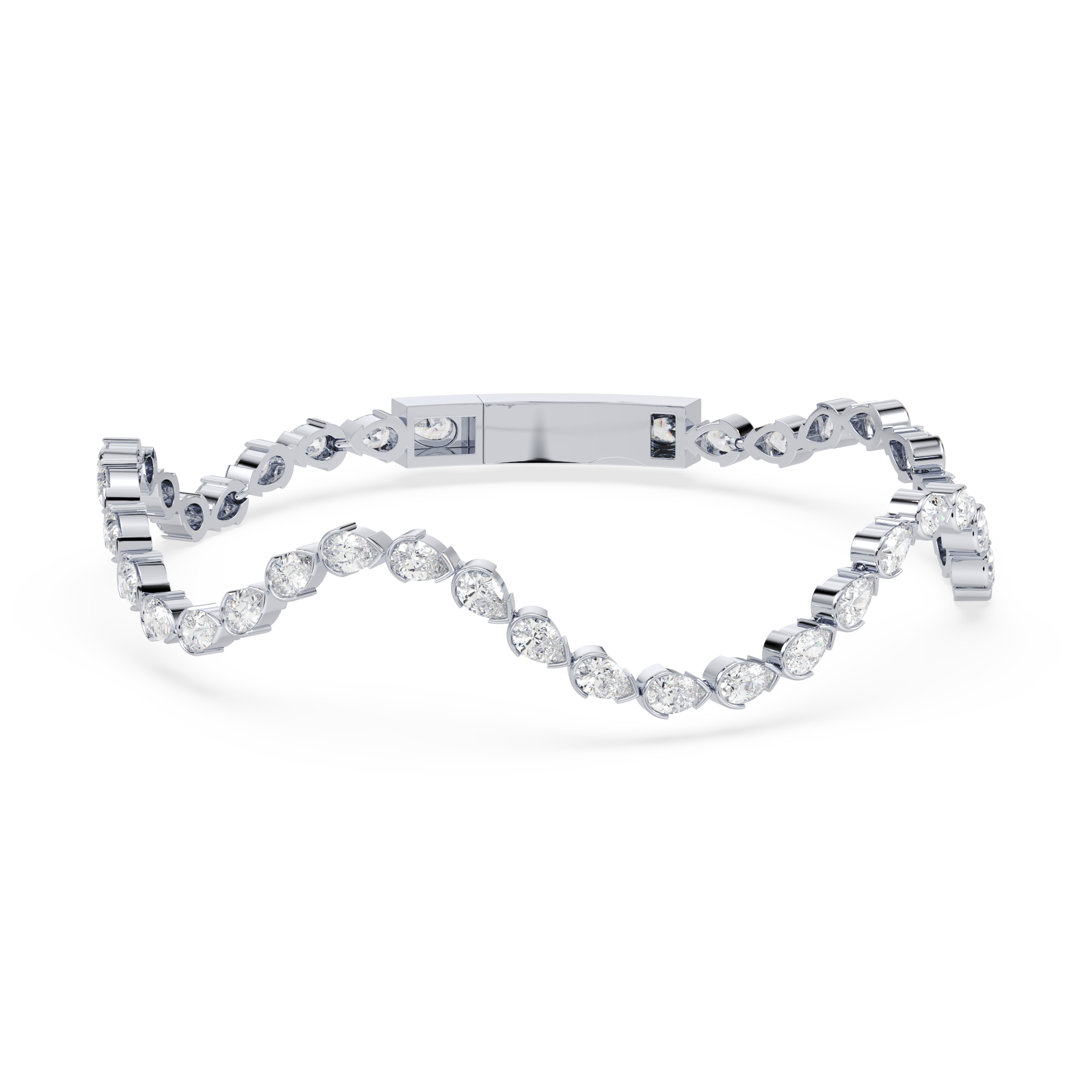 Front view of the Coquette Lab Diamond Tennis Bracelet in 14K white gold, showcasing its sculptural scallop design.