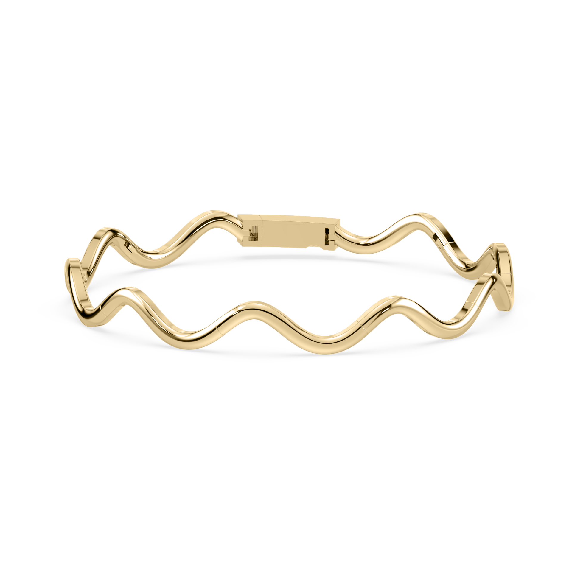 Front view of the Coquette Wave Bracelet in 14K yellow gold, showcasing its sculptural wave design.