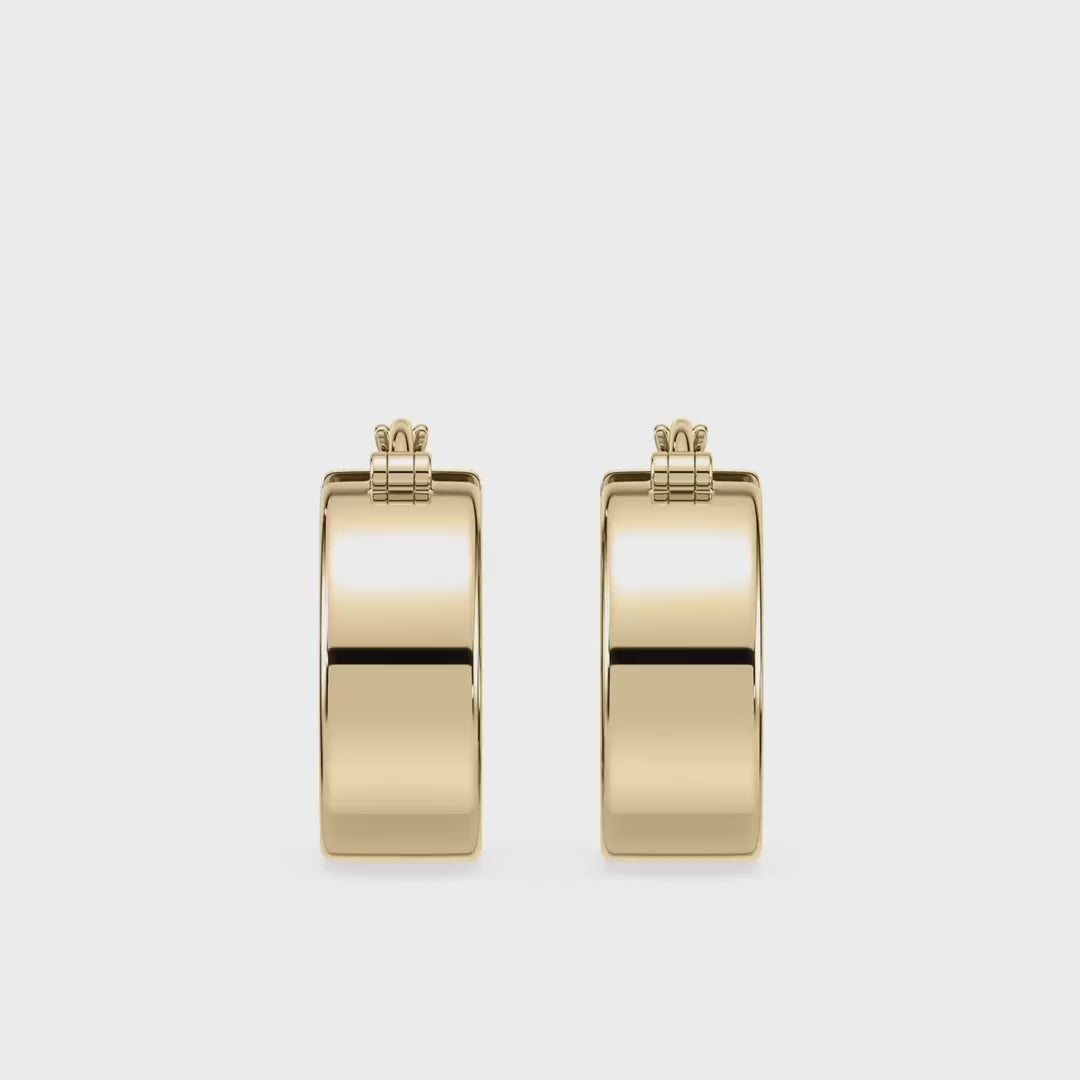 updated#gid://shopify/Video/33339943944413#video_idSETTE JEWELRY;14K YELLOW GOLD; CHIC COOL SLEEK FLAT WIDE CHUNKY LIGHT HOOPS