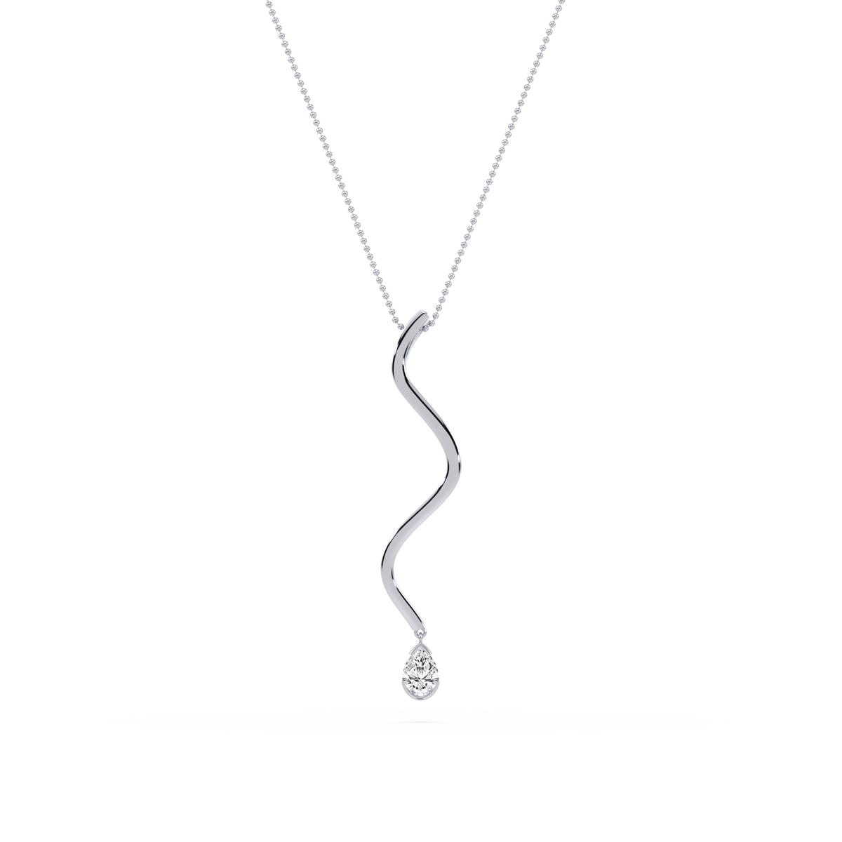 Close-up of the necklace's diamond-cut ball chain and half-bezel setting.