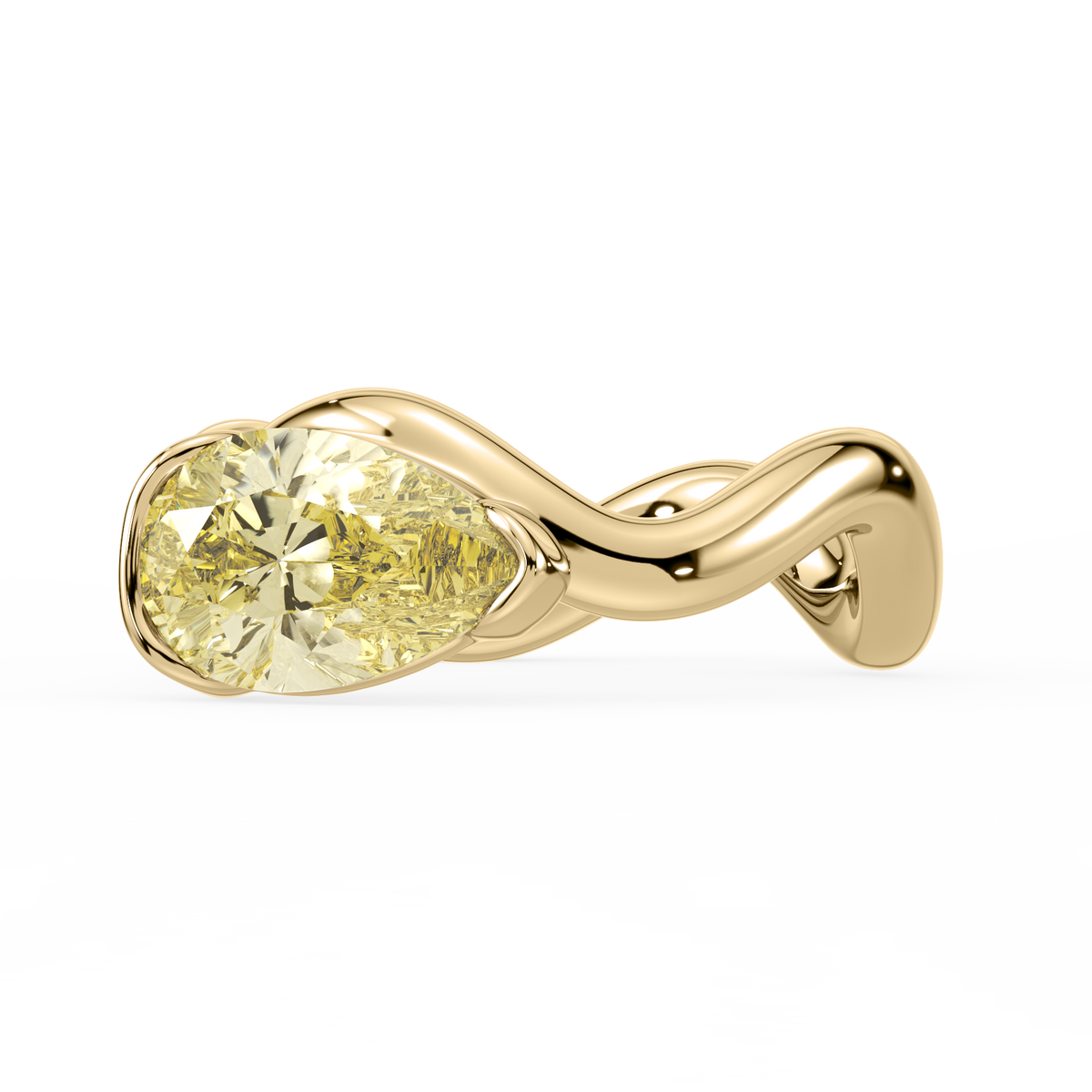 Gold ring with a yellow lab diamond on a white background