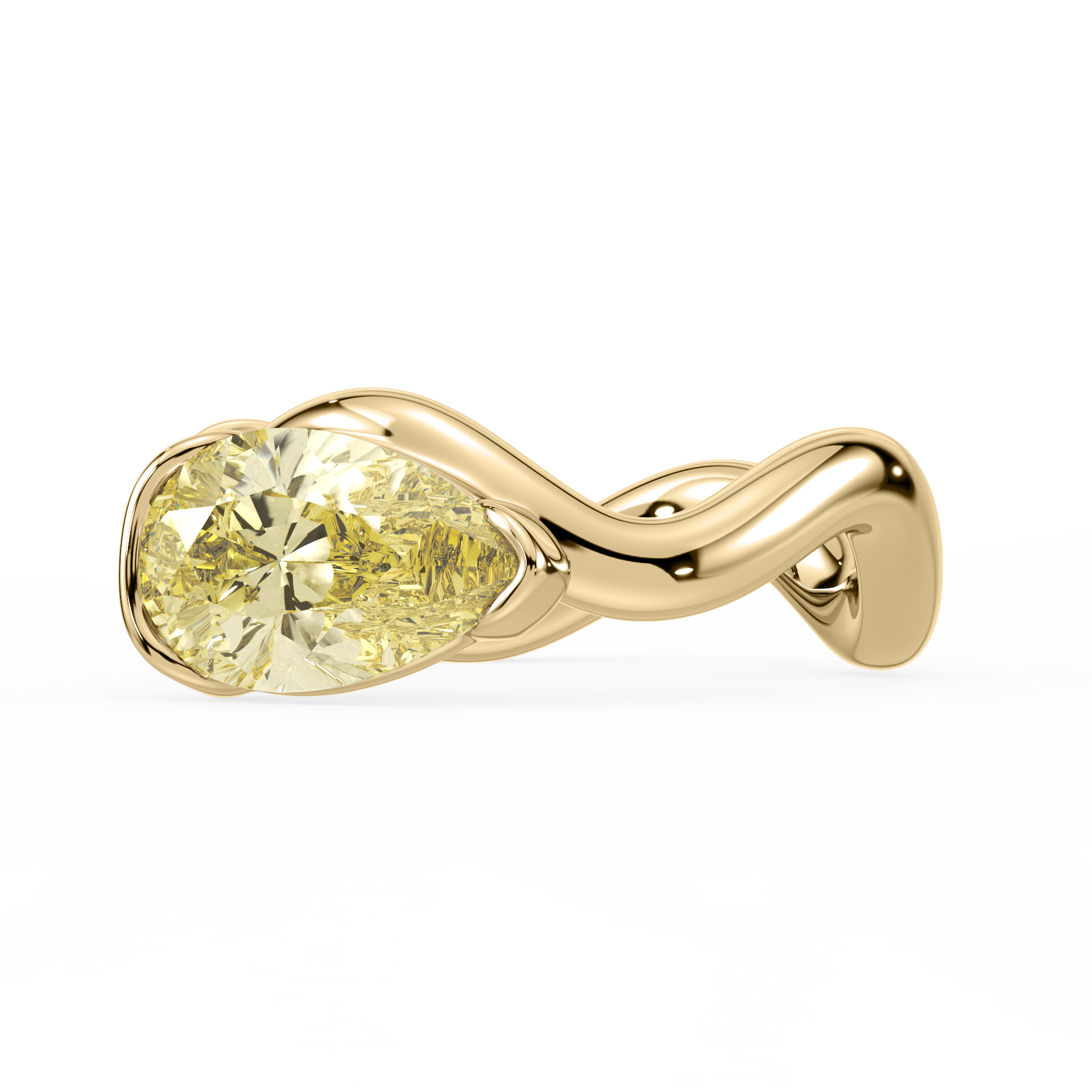 Gold ring with a yellow lab diamond on a white background