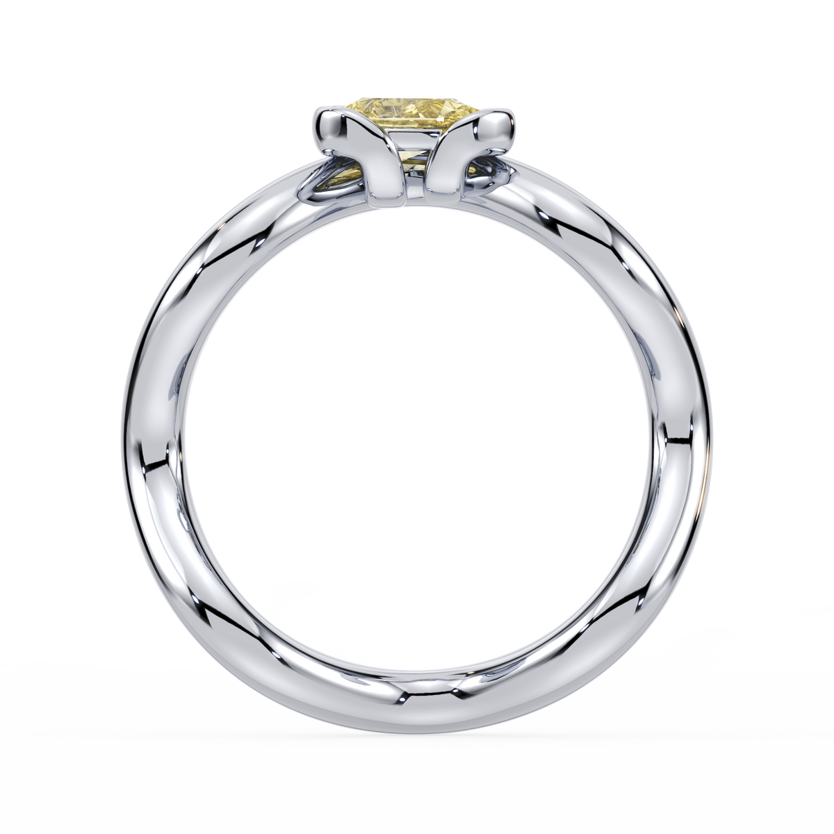 white Gold ring with a yellow lab diamond on a white background