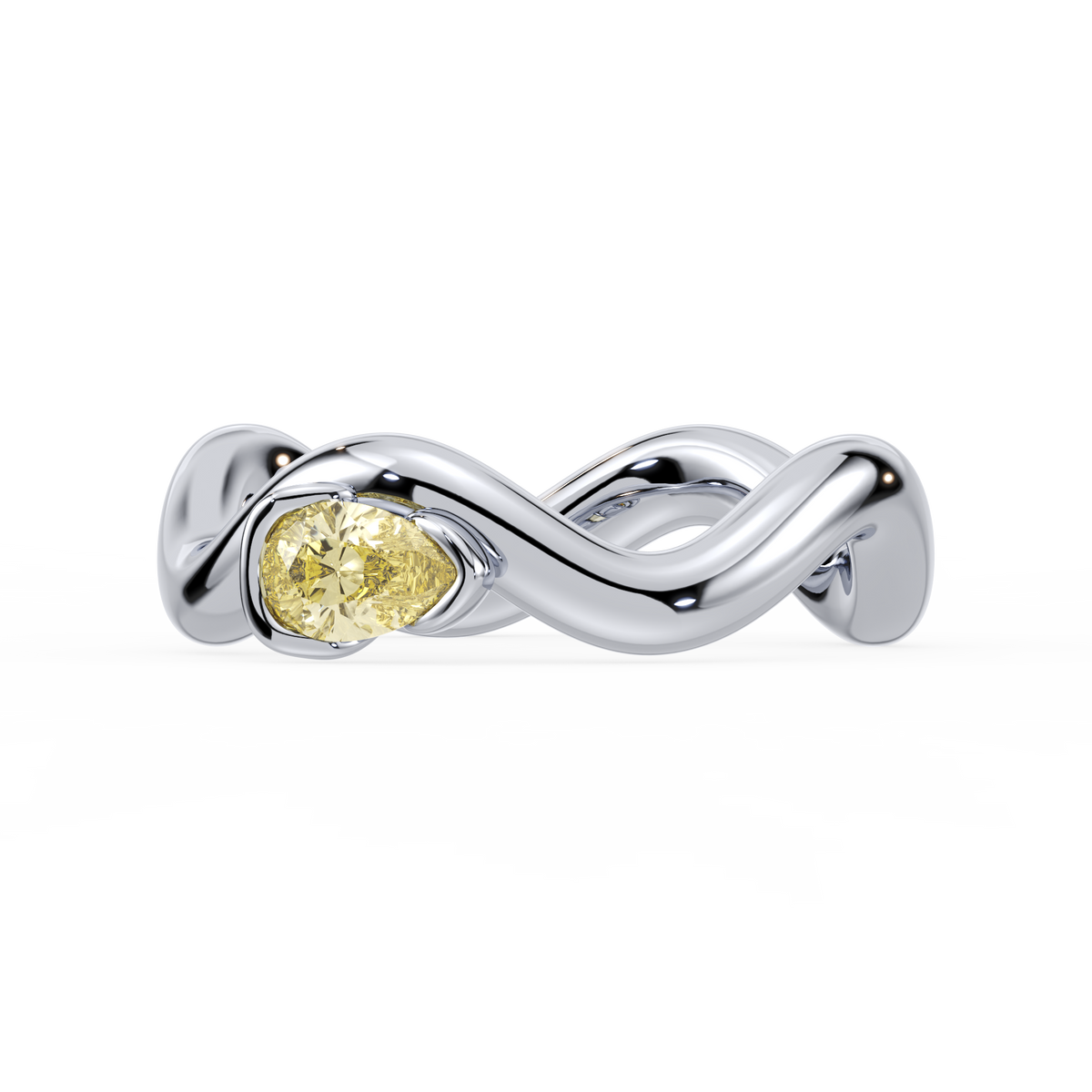 white Gold ring with a yellow lab diamond on a white background