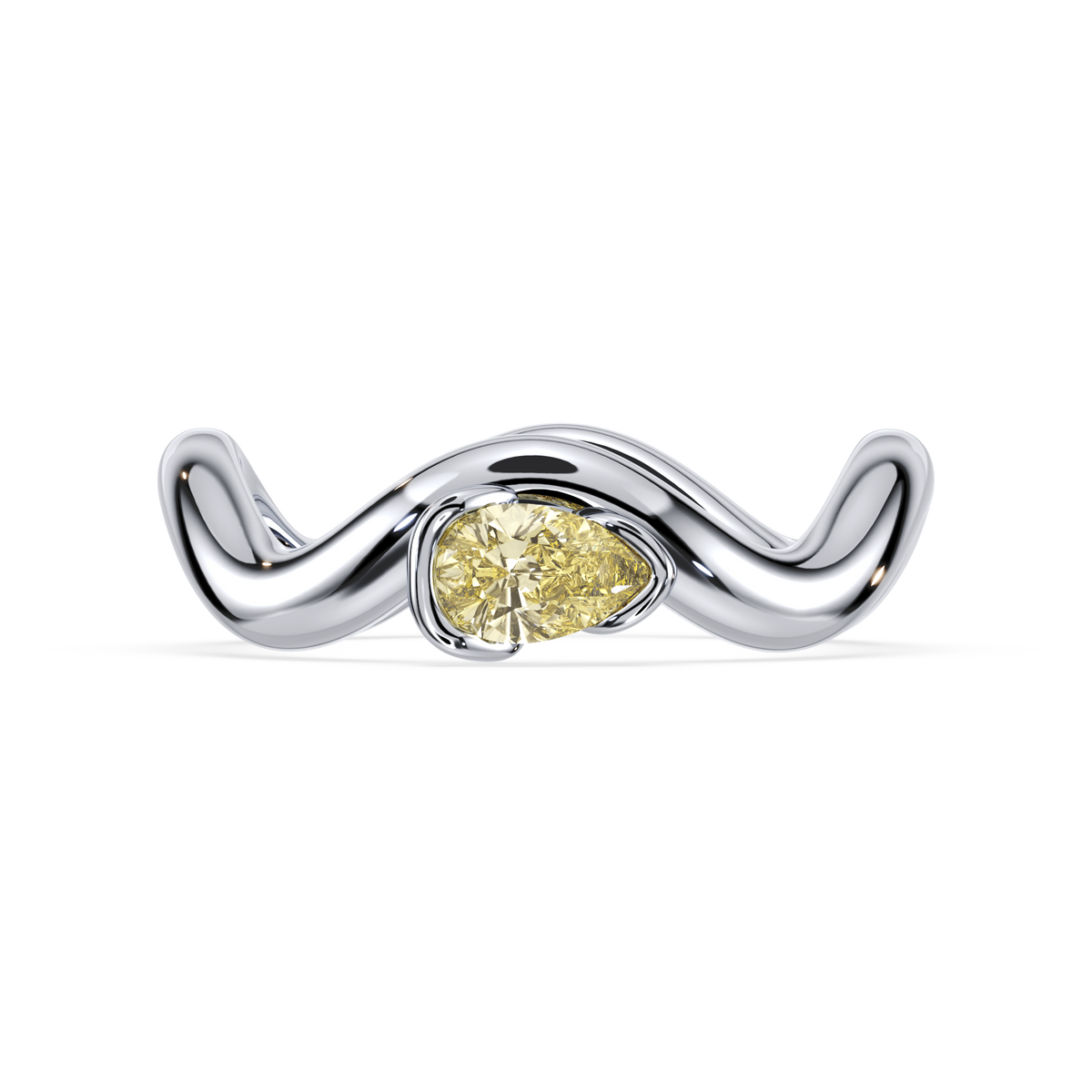 white Gold ring with a yellow lab diamond on a white background