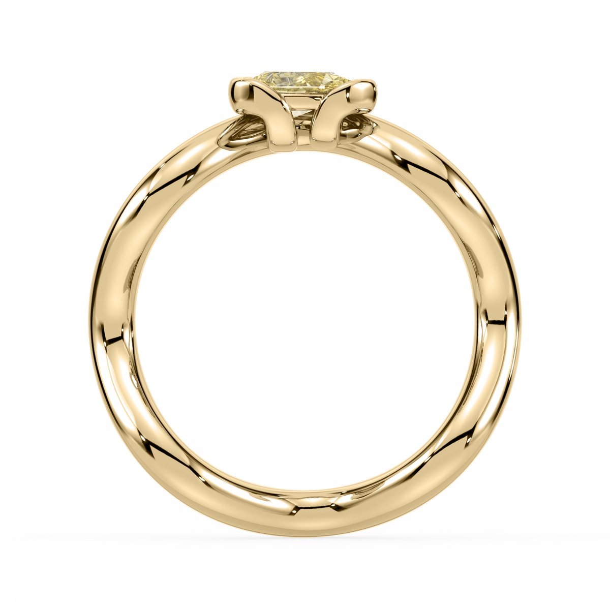 Gold ring with a yellow lab diamond on a white background