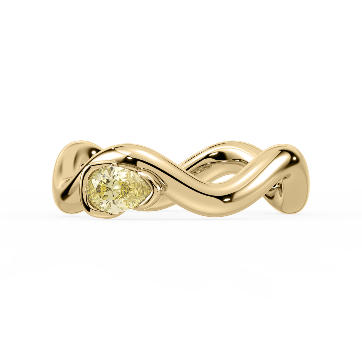 Gold ring with a yellow lab diamond on a white background