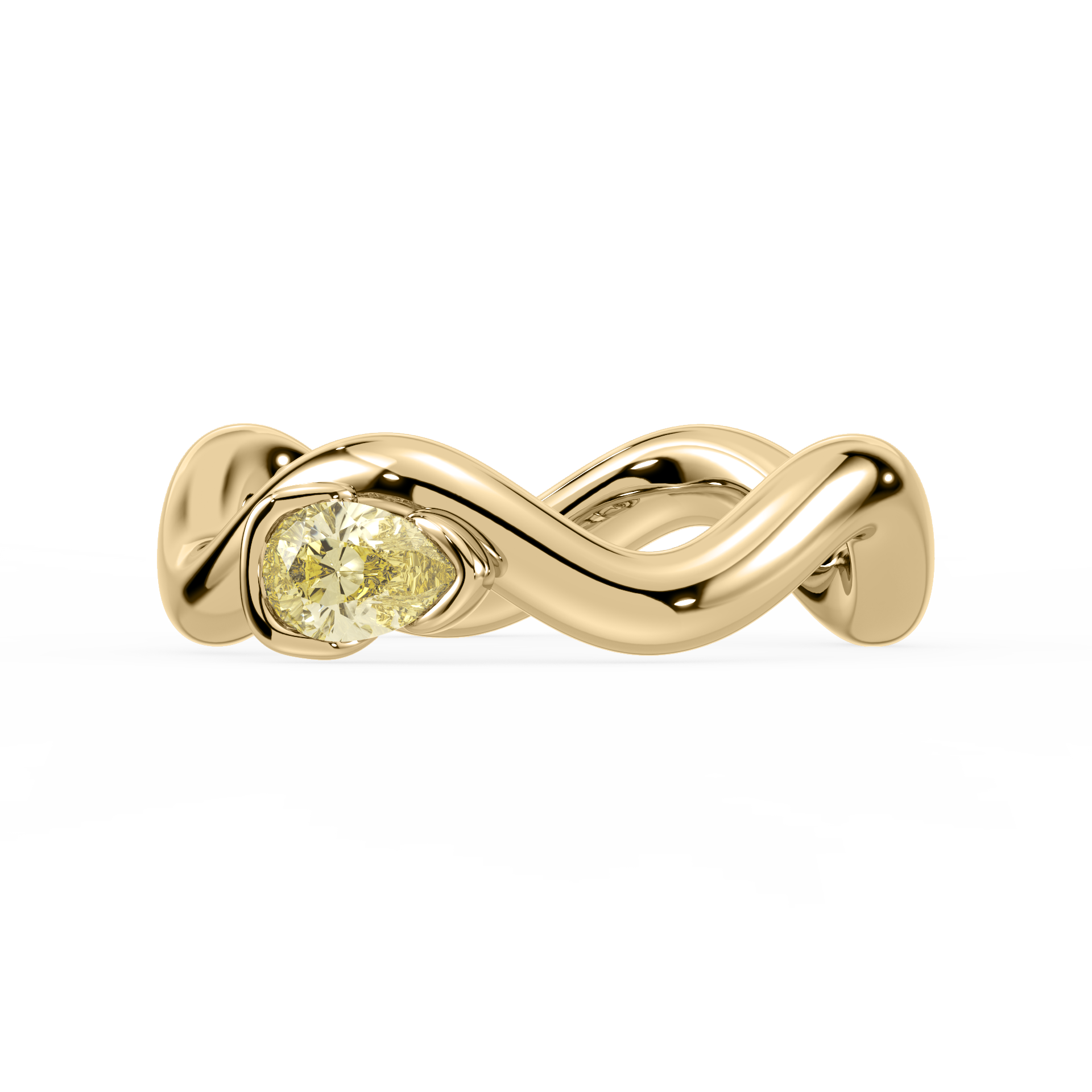 Gold ring with a yellow lab diamond on a white background
