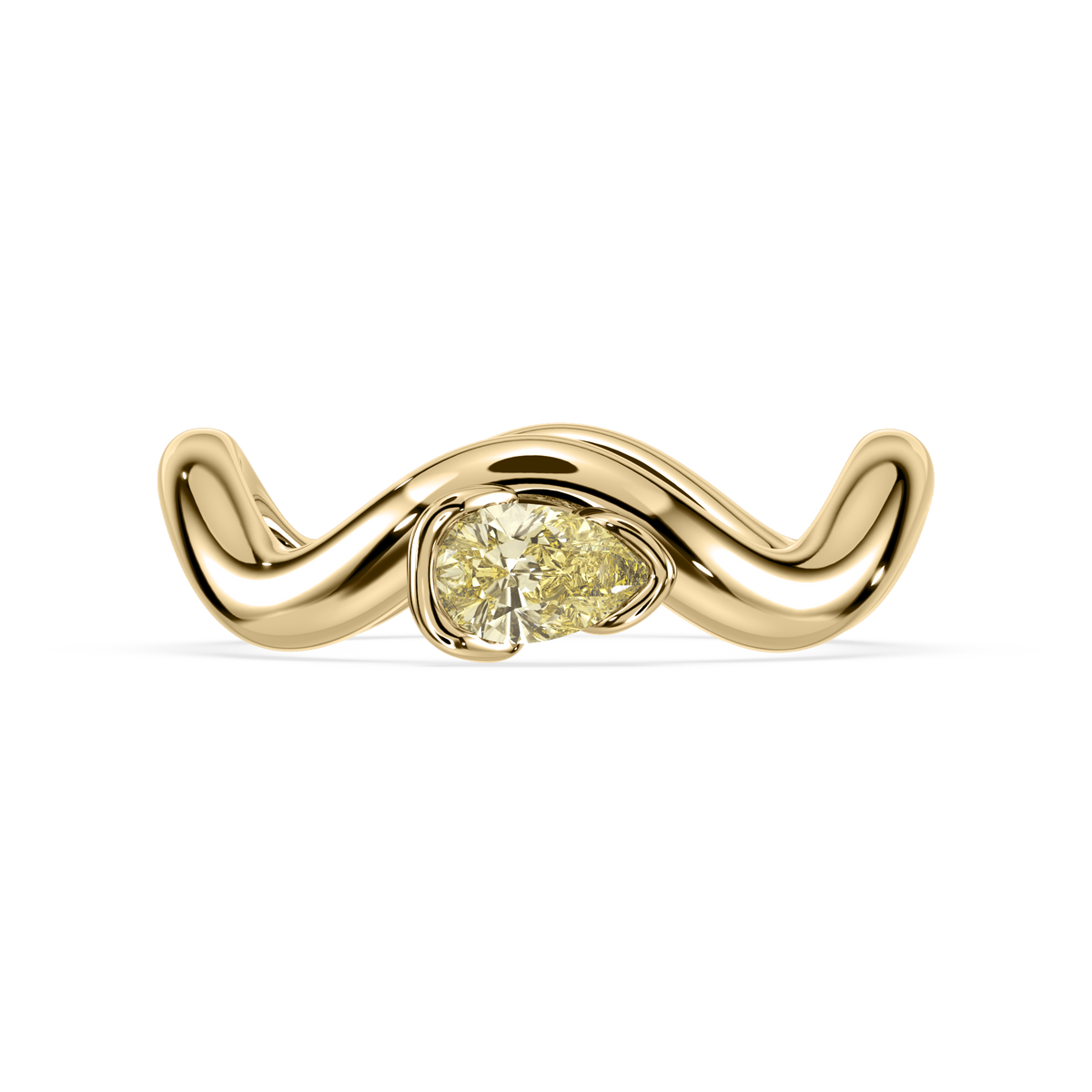 Gold ring with a yellow lab diamond on a white background