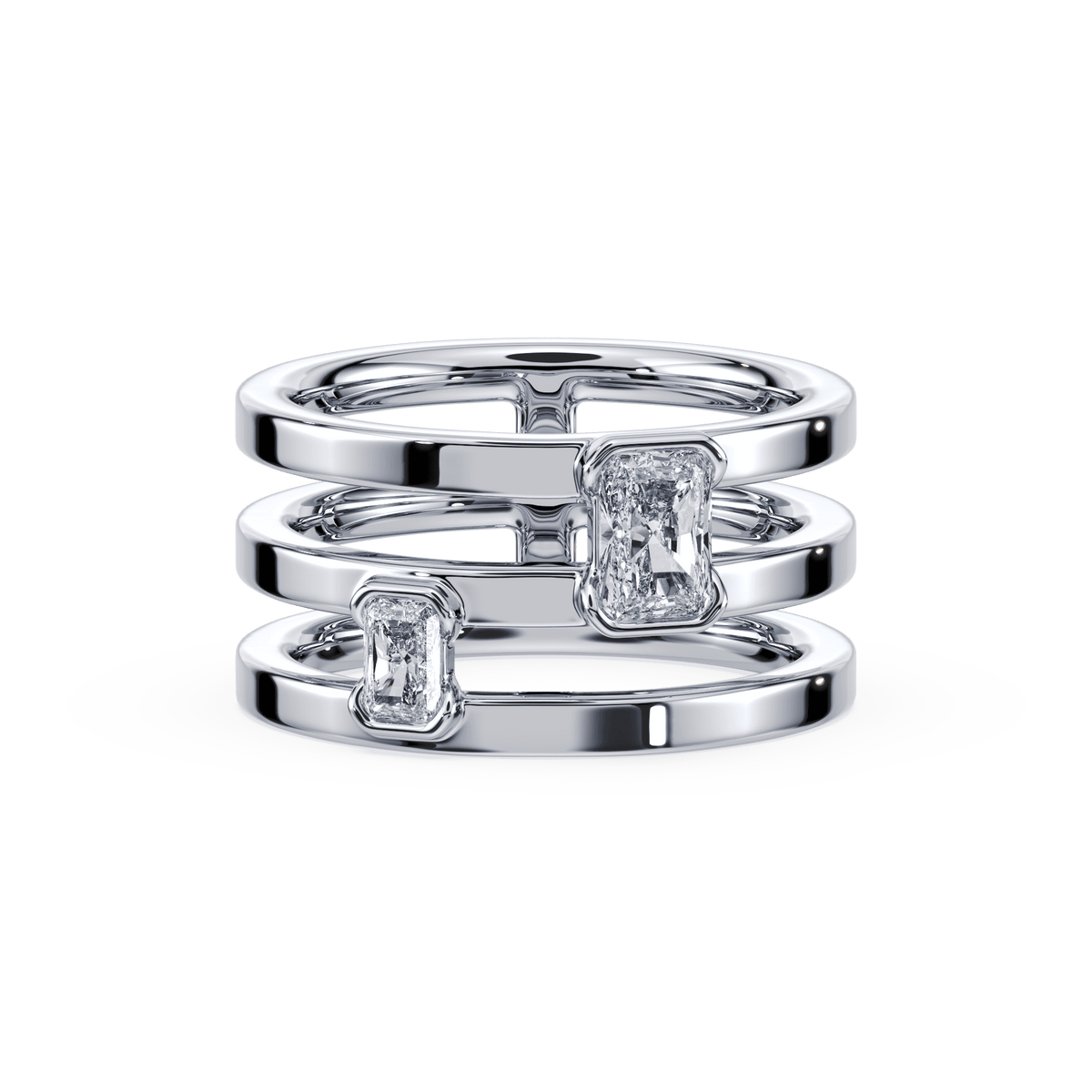 SETTE JEWELRY  LAB DIAMOND RADIANT TOI ET MOI 2 STONE BEZEL RING 18K WHITE GOLD