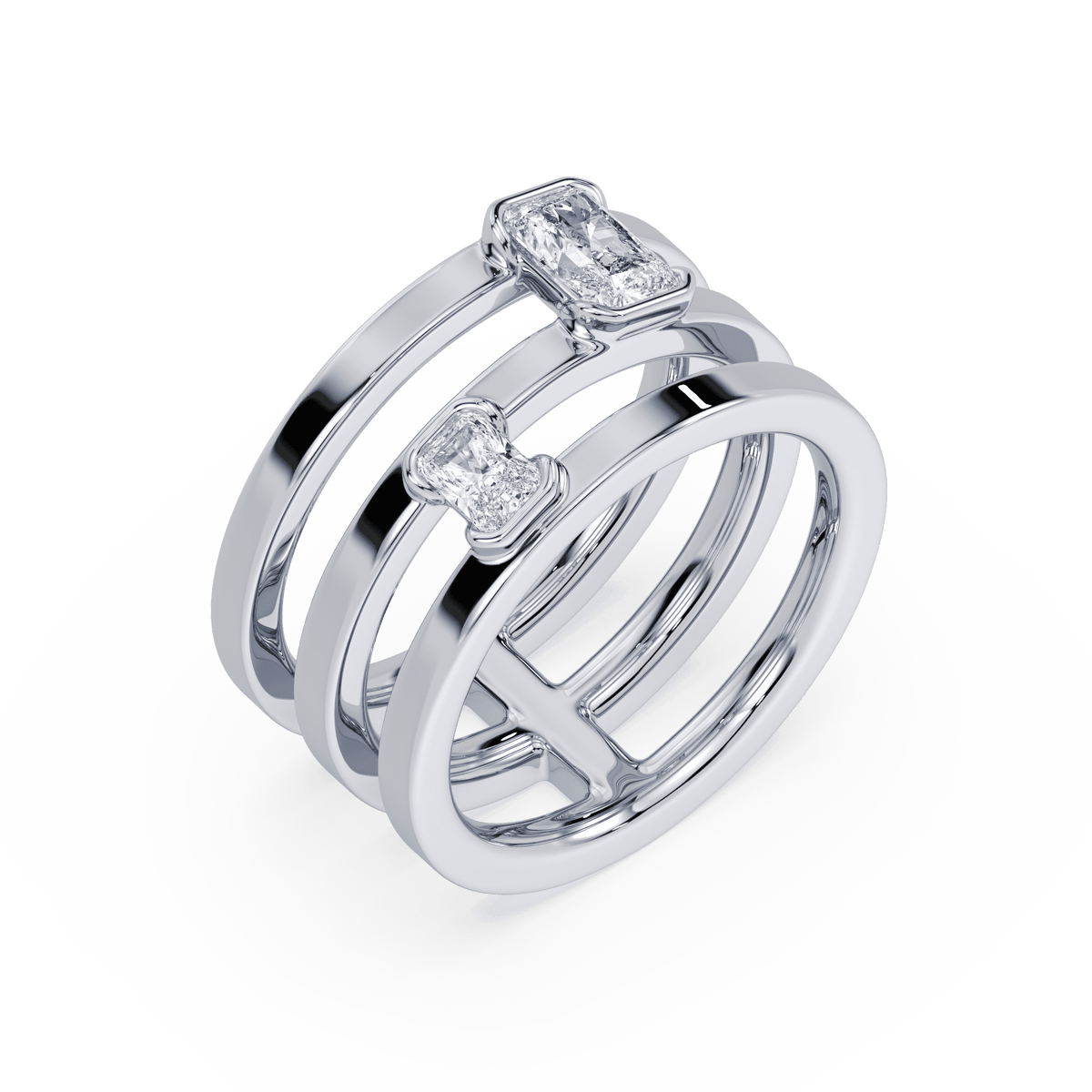 SETTE JEWELRY  LAB DIAMOND RADIANT TOI ET MOI 2 STONE BEZEL RING 18K WHITE GOLD