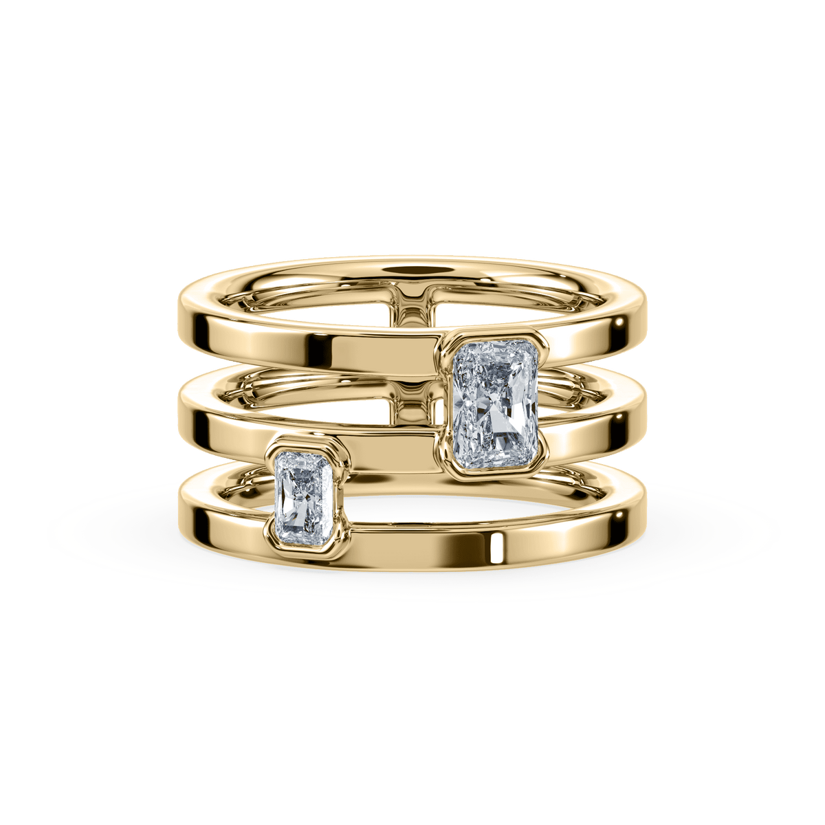 SETTE JEWELRY  LAB DIAMOND RADIANT TOI ET MOI 2 STONE BEZEL RING 18K YELLOW GOLD