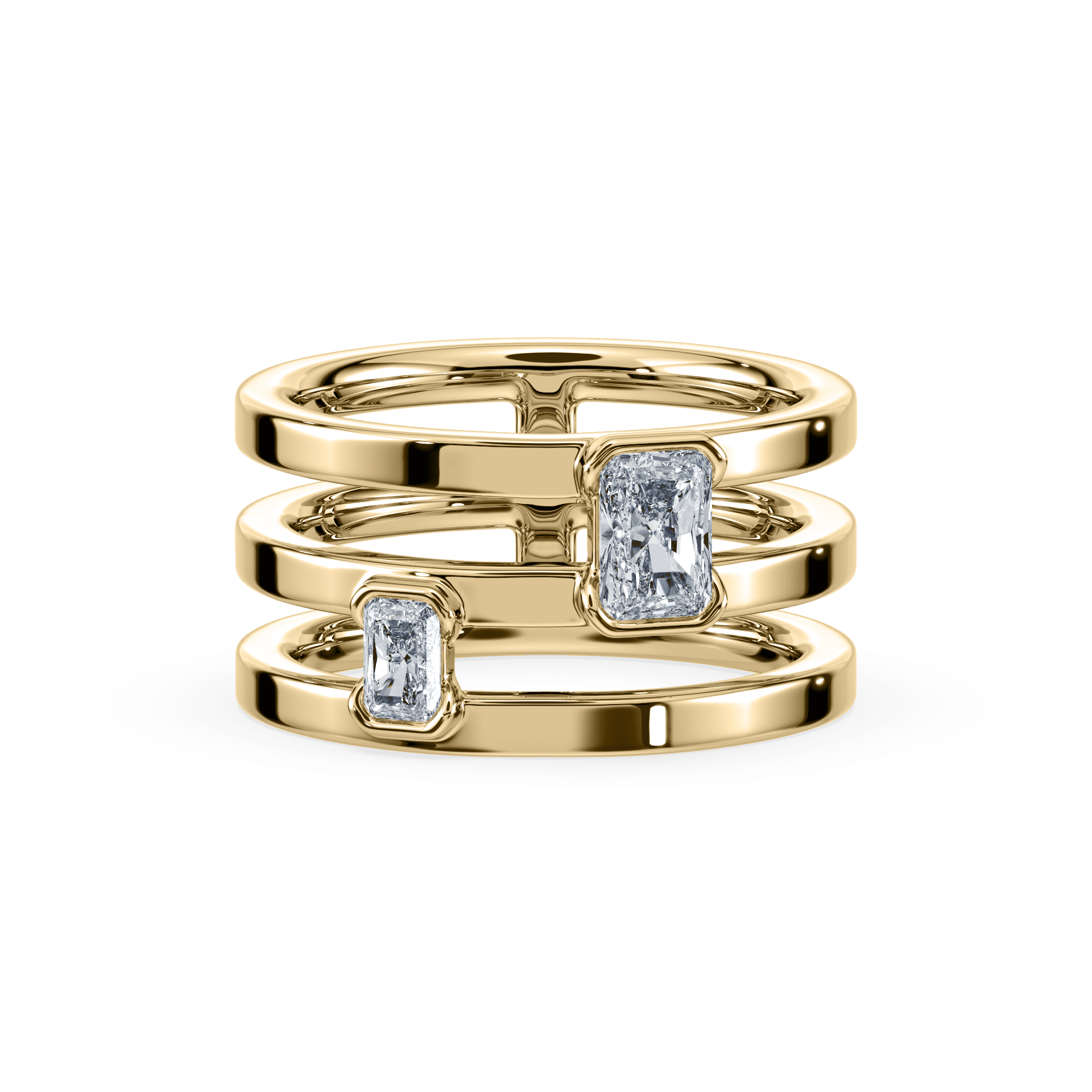 SETTE JEWELRY  LAB DIAMOND RADIANT TOI ET MOI 2 STONE BEZEL RING 18K YELLOW GOLD