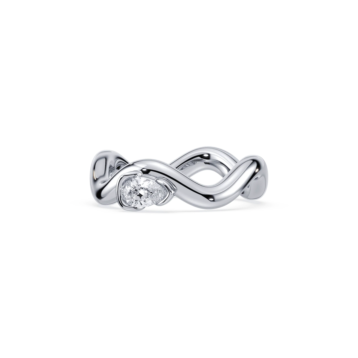 A sterling silver pinky ring with a single gemstone in a twist design.