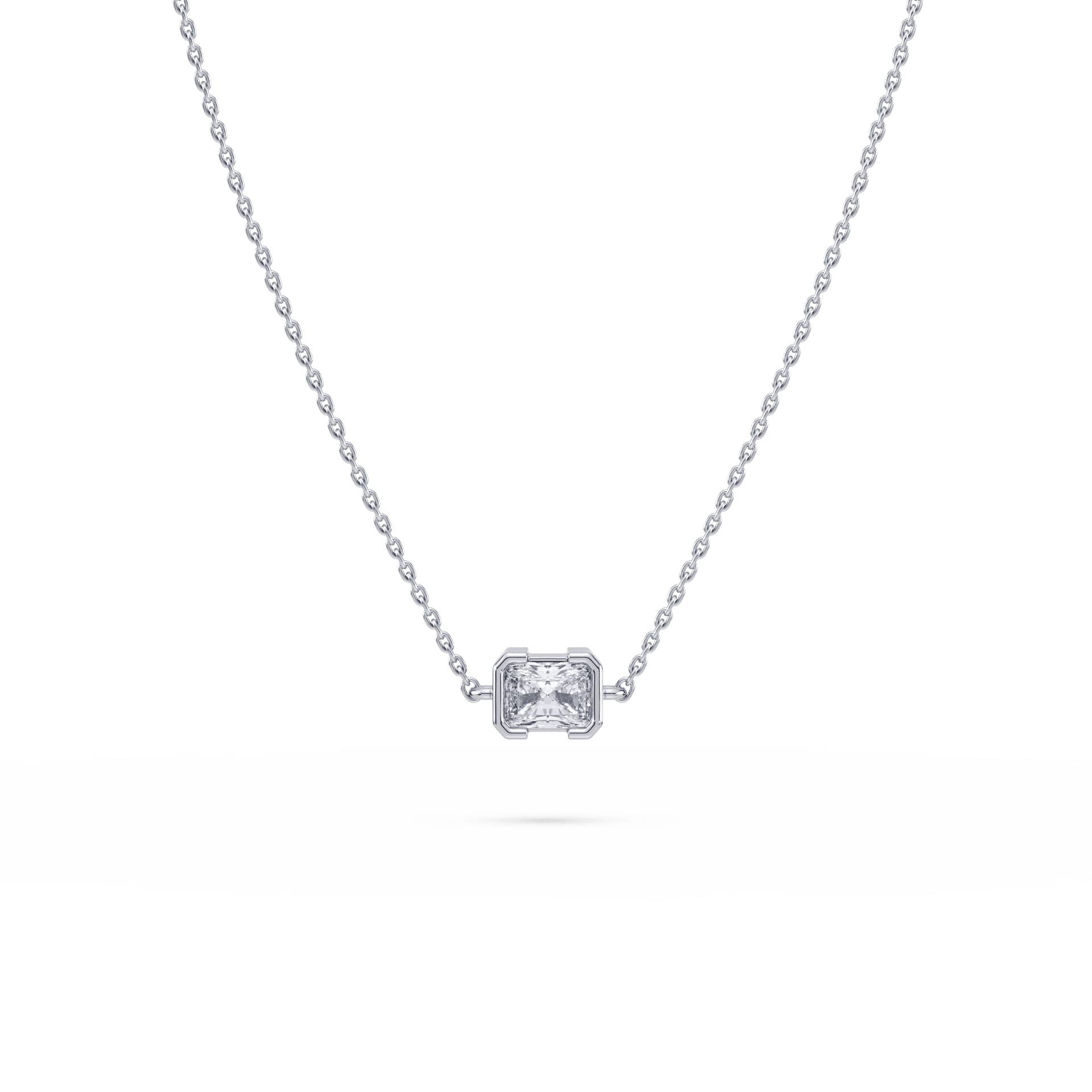 SETTE JEWELRY;RADIANT LAB DIAMOND BEZEL NECKLACE; WHITE GOLD