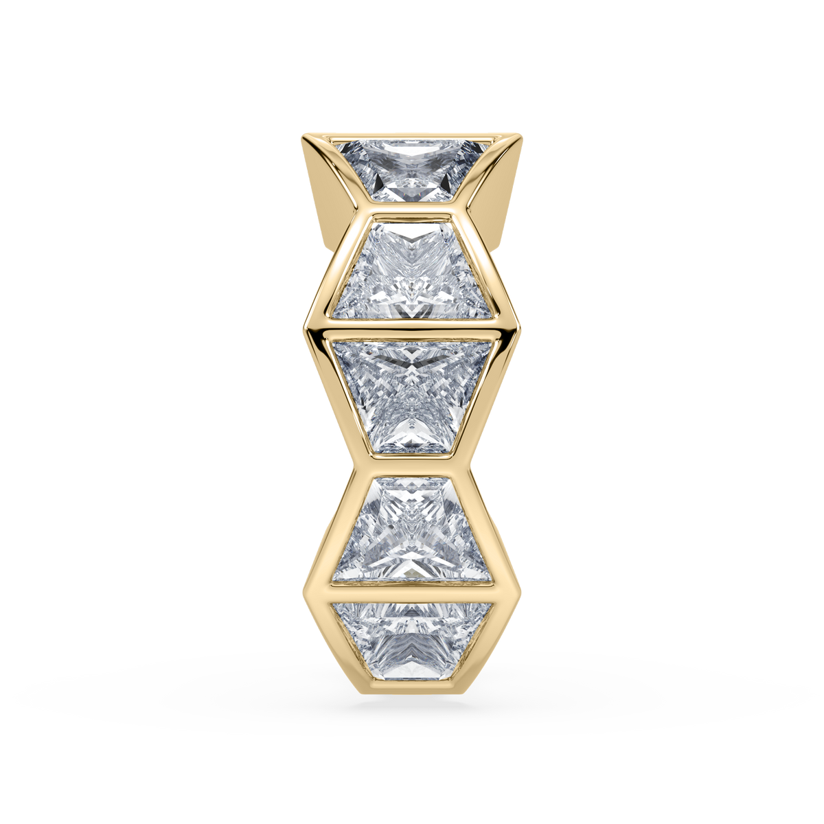 Deco Trapezoid Mega lab diamond ear cuff with five trapezoid-cut lab diamonds (approx. 2.5 CTW) in 14K yellow gold full-bezel settings on a white background.