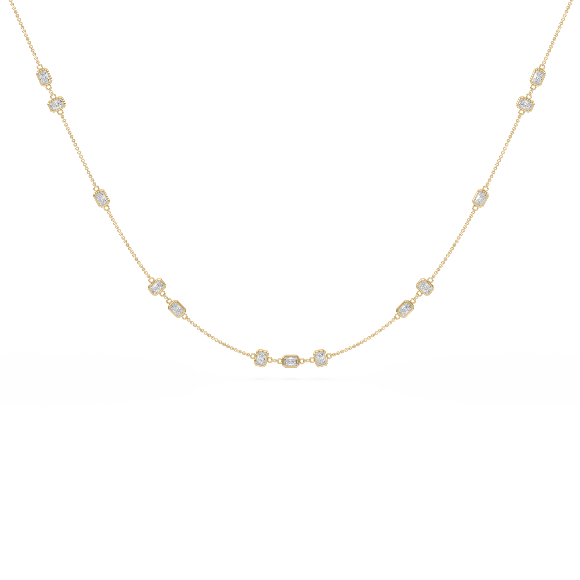 Gold necklace with small diamonds on a white background