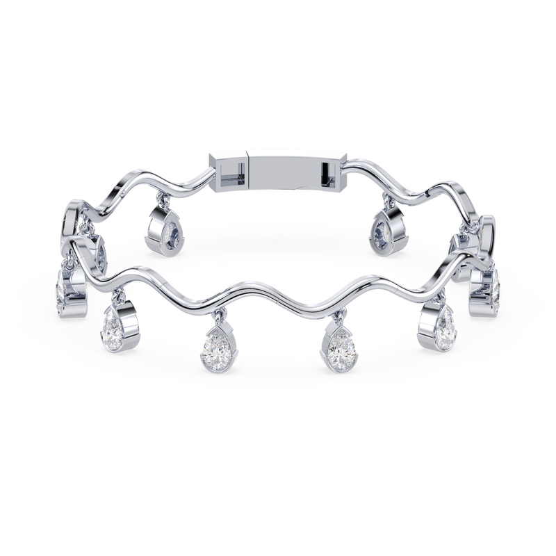 Front view of the Coquette Lab Diamond Fringe Bracelet in 14K white gold, showcasing ten dangling pear-shaped lab-grown diamonds.

