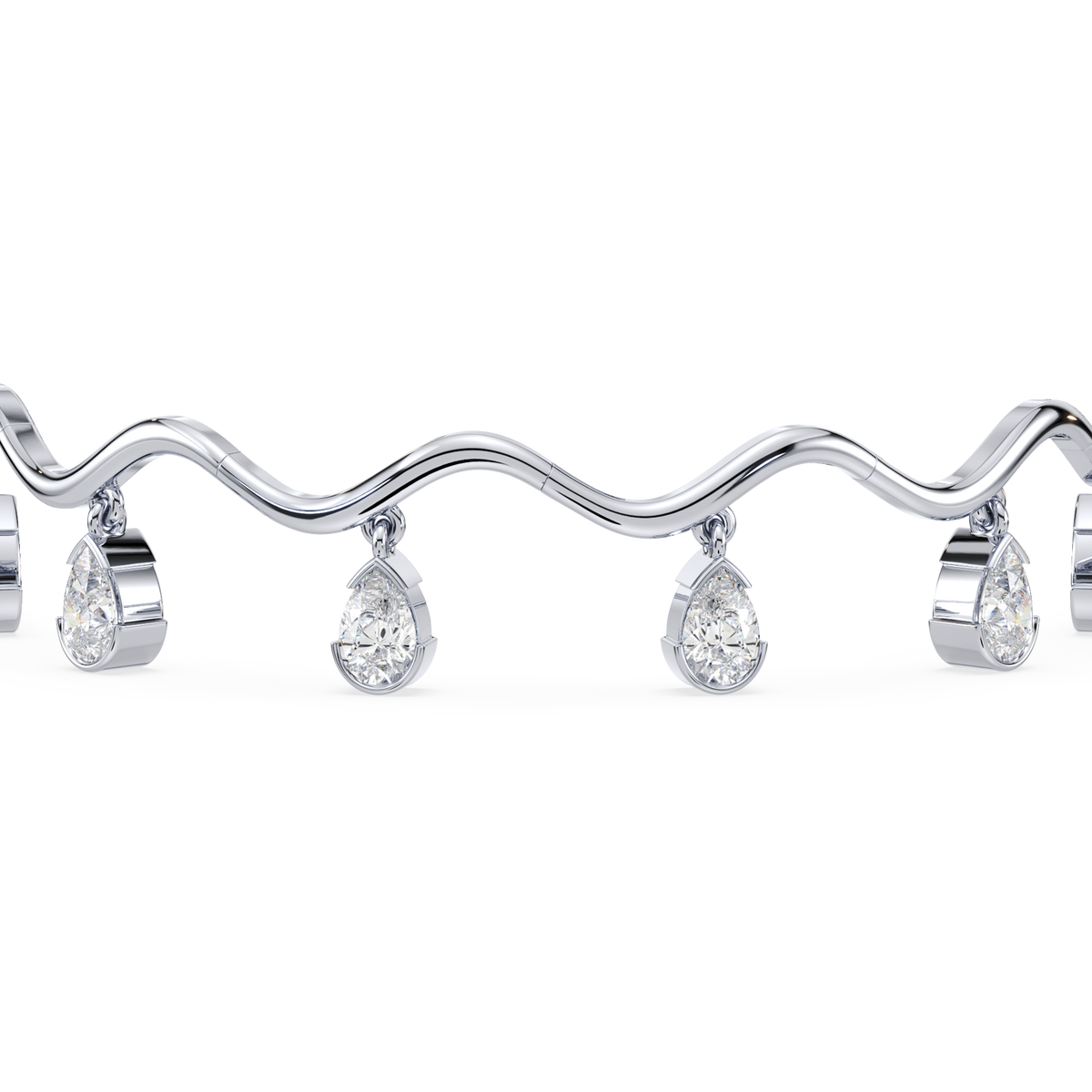 Side profile highlighting the hinged fringe design and sculptural links.

