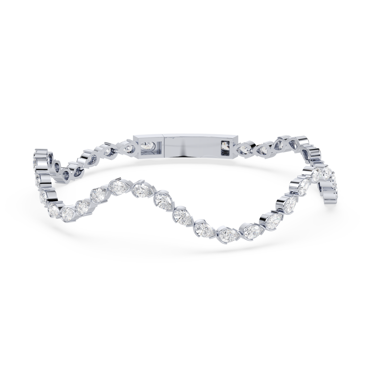 Front view of the Coquette Lab Diamond Tennis Bracelet in 14K white gold, showcasing its sculptural scallop design.

