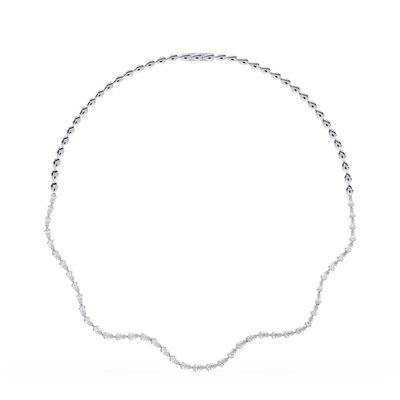 Front view of the Coquette Lab Diamond Tennis Necklace in 14K white gold, showcasing its sculptural wave design.


