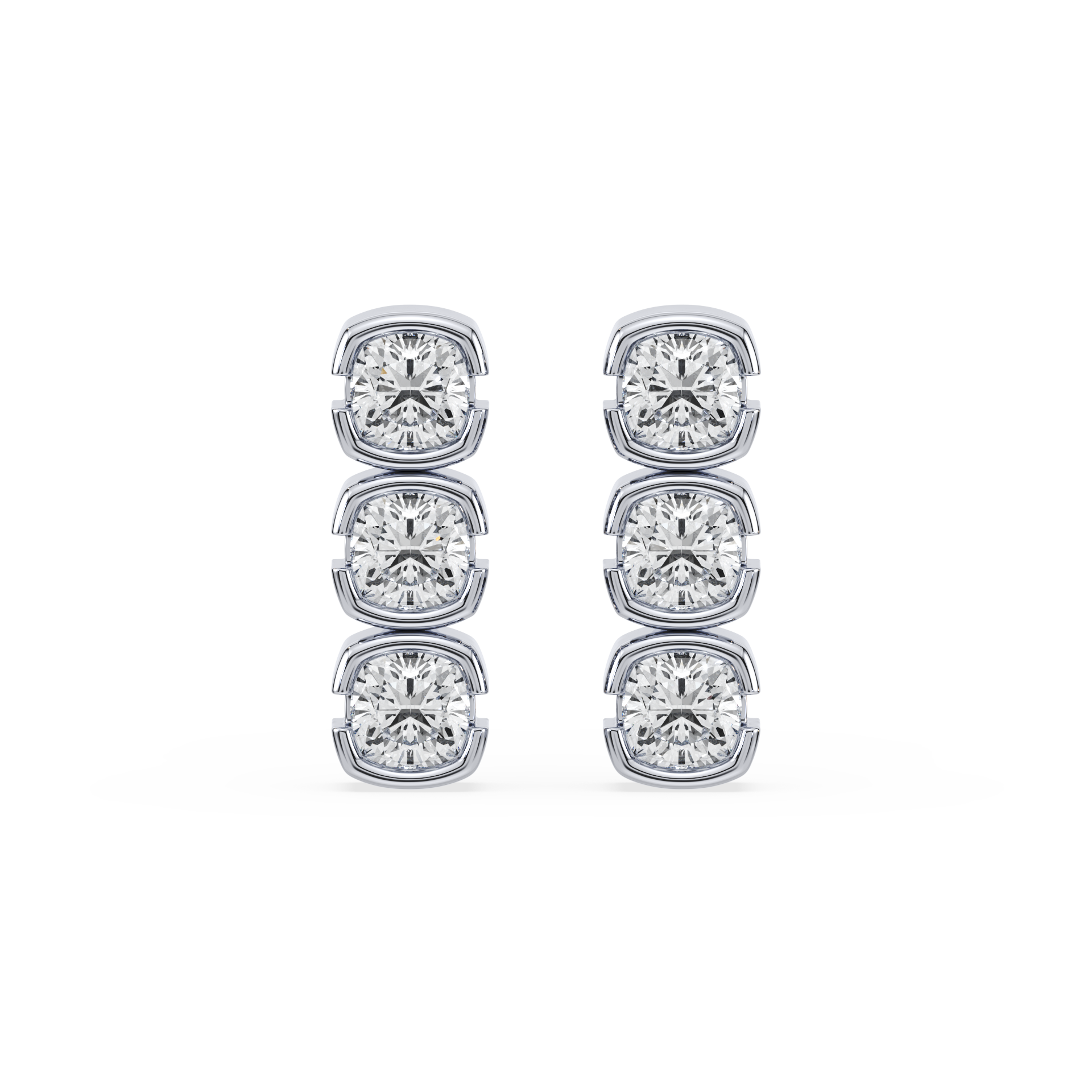 SETTE JEWELRY; MUSE 3 STONE MINI DROP EARRINGS CUSHION LAB DIAMOND BEZEL 14K WHITE GOLD