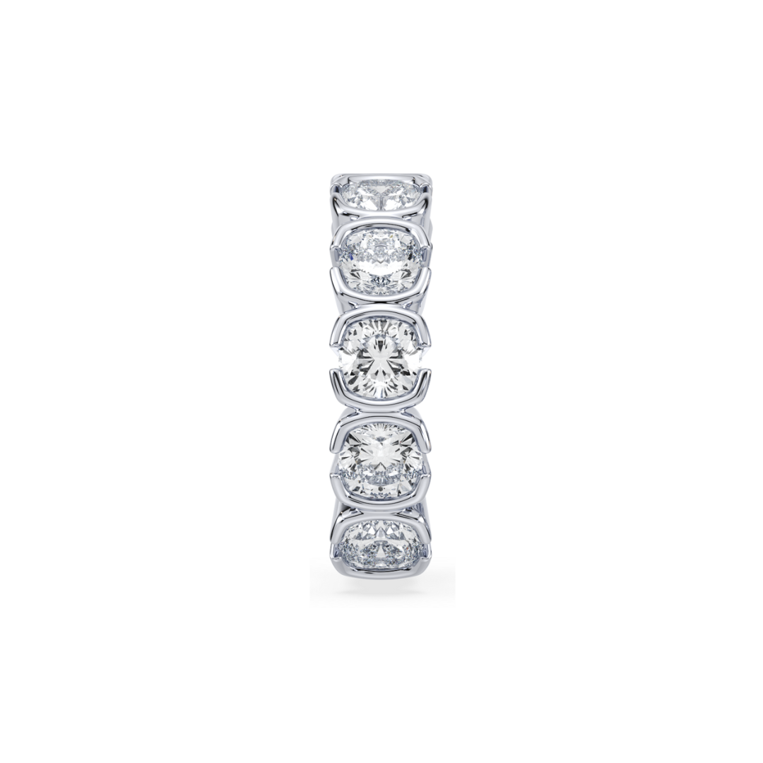 Sterling silver lab diamond ear cuff with seven cushion-cut lab diamonds (1.05 CTW) in a vertical cascade design on a white background.
