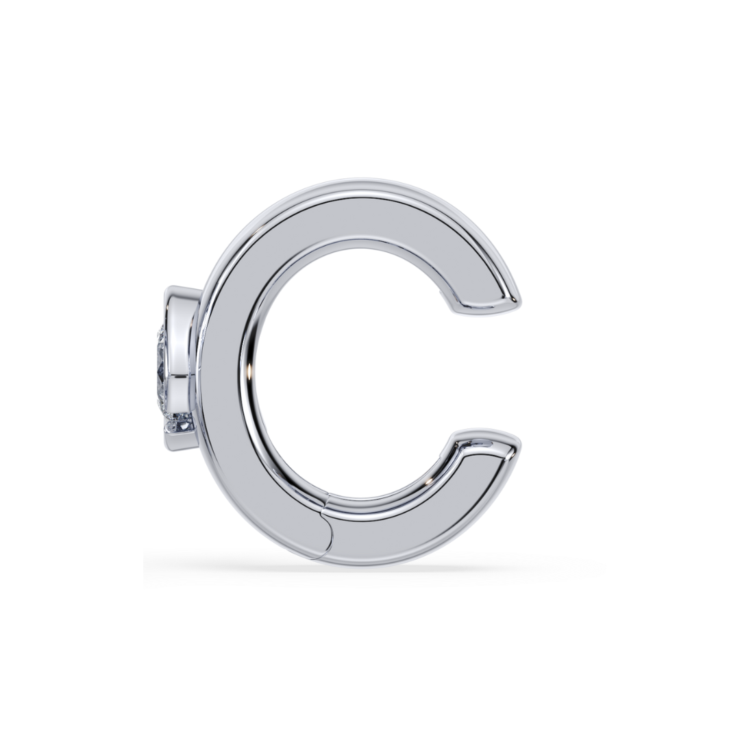 SETTE JEWELRY; 14K WHITE GOLD EAR CUFF; CUSHION LAB DIAMOND; BEZEL SETTING