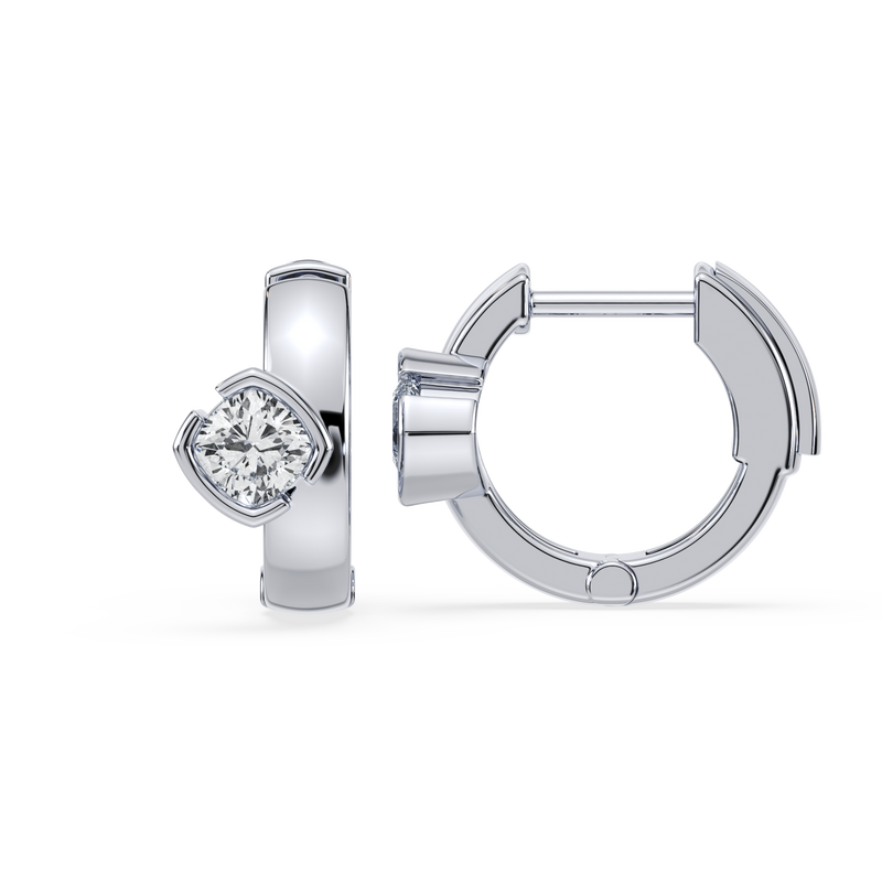 SETTE JEWELRY; 14K WHITE GOLD; CUSHION LAB DIAMOND BEZEL HUGGIE