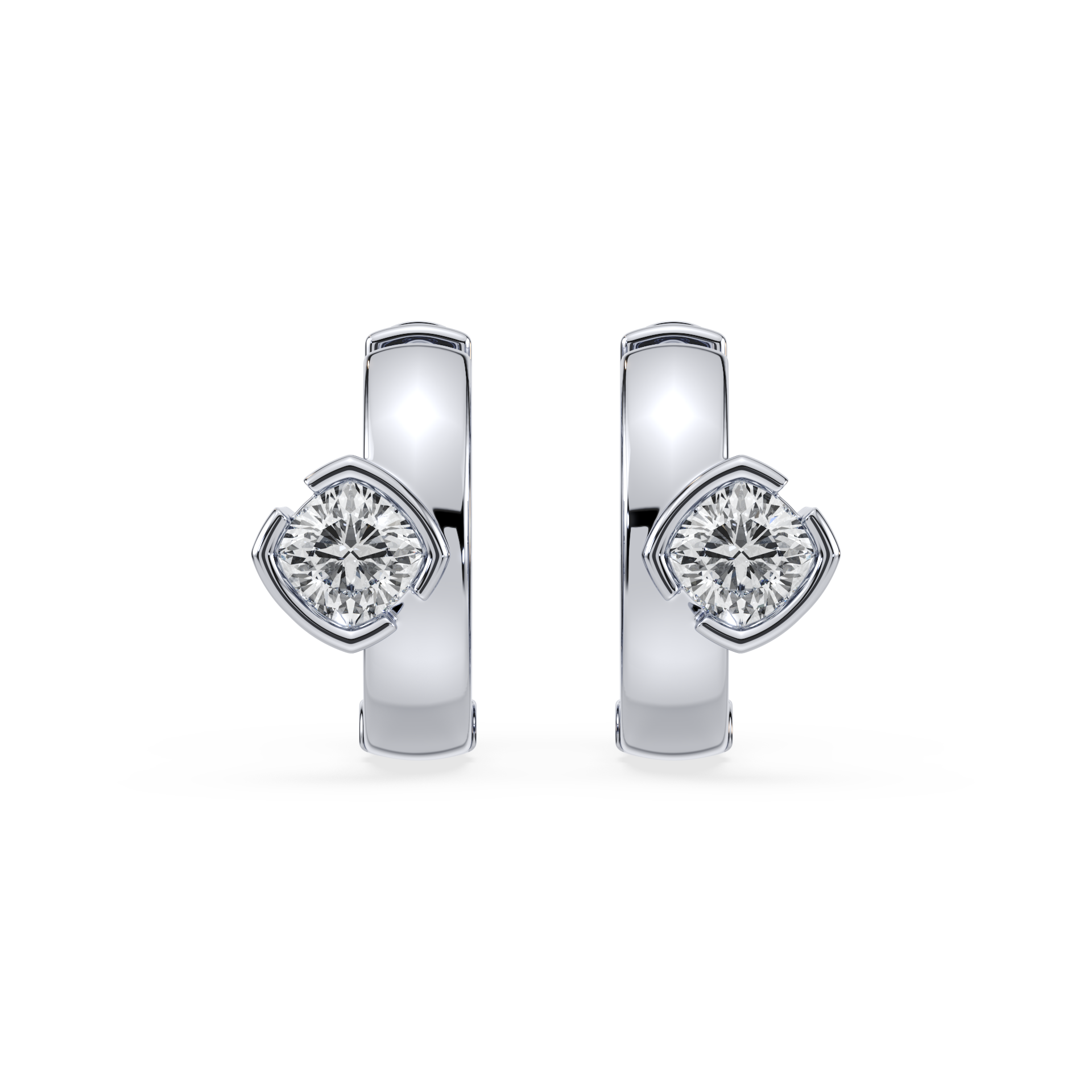 SETTE JEWELRY; 14K WHITE GOLD; CUSHION LAB DIAMOND BEZEL HUGGIE