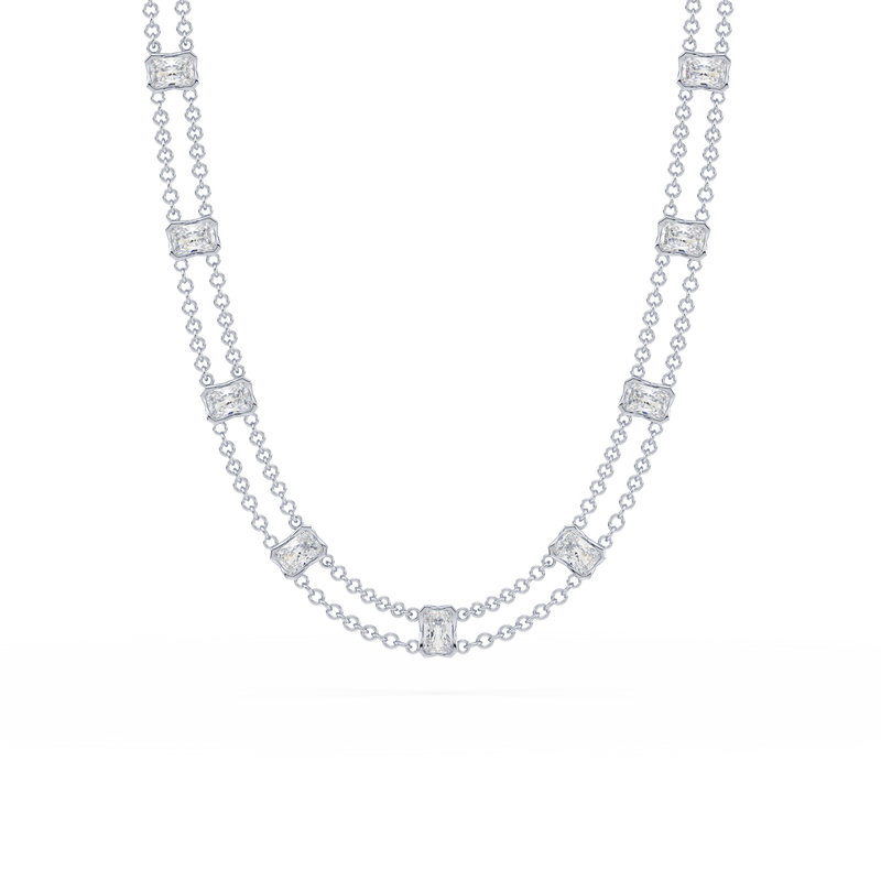 Full view of the Revel Radiant Lab Diamond Choker Necklace in 14K yellow gold, featuring layered dual chains and radiant-cut lab diamonds.


