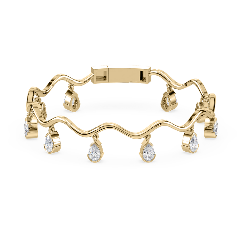 Front view of the Coquette Lab Diamond Fringe Bracelet in 14K yellow gold, showcasing ten dangling pear-shaped lab-grown diamonds.

