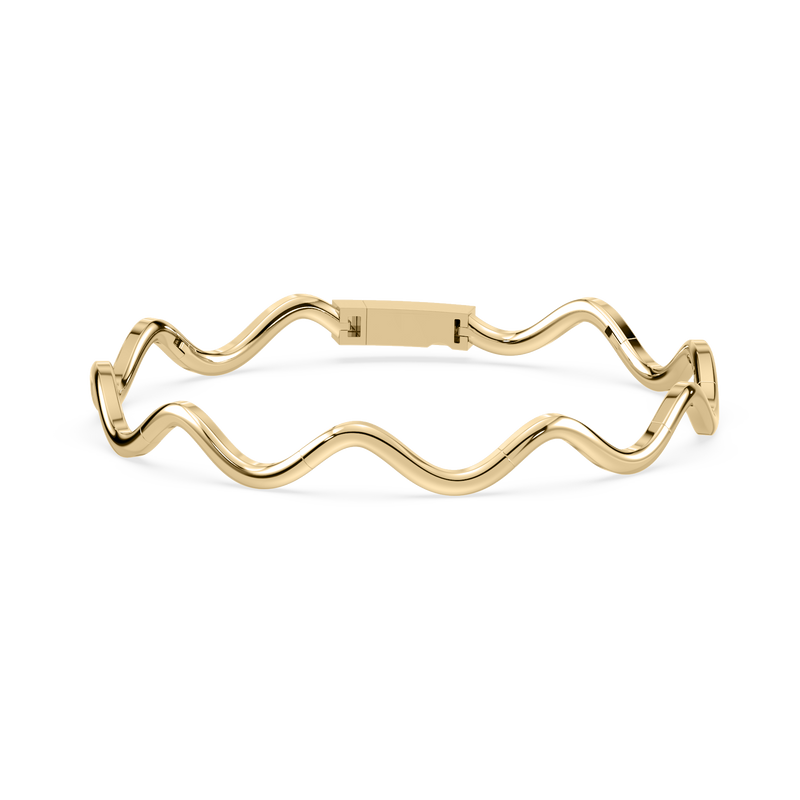 Front view of the Coquette Wave Bracelet in 14K yellow gold, showcasing its sculptural wave design.