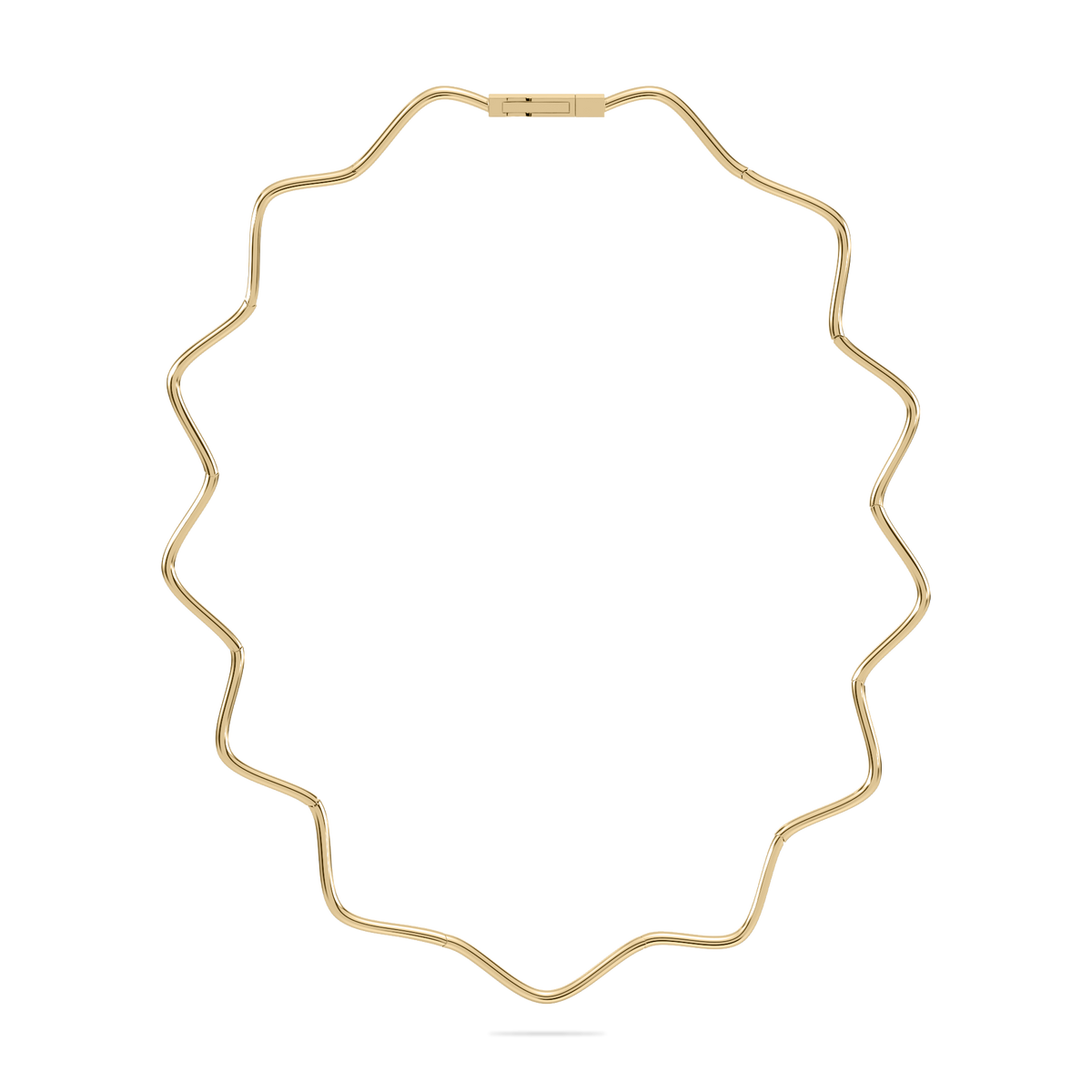 Front view of the Coquette Wave Necklace in 14K yellow gold, showcasing its sculptural wave design.