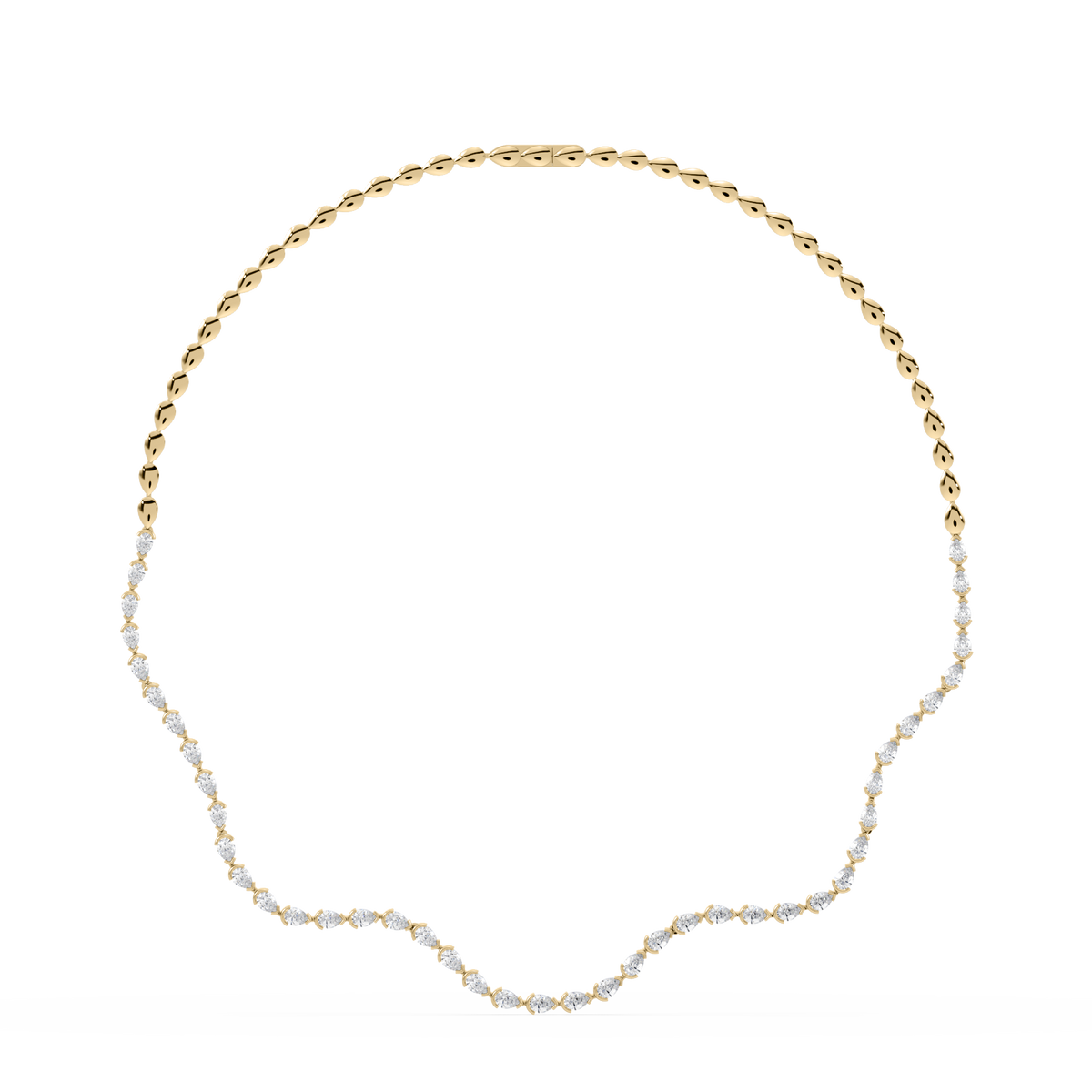 Front view of the Coquette Lab Diamond Tennis Necklace in 14K yellow gold, showcasing its sculptural wave design.
