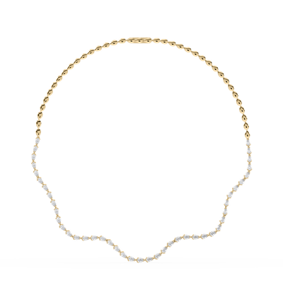 Front view of the Coquette Lab Diamond Tennis Necklace in 14K yellow gold, showcasing its sculptural wave design.