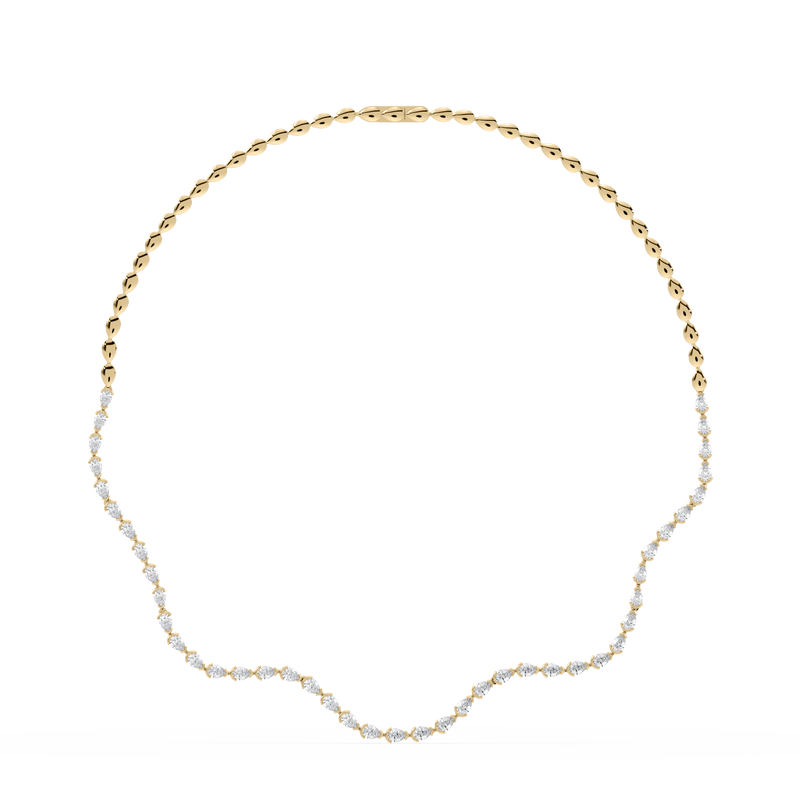 Front view of the Coquette Lab Diamond Tennis Necklace in 14K yellow gold, showcasing its sculptural wave design.