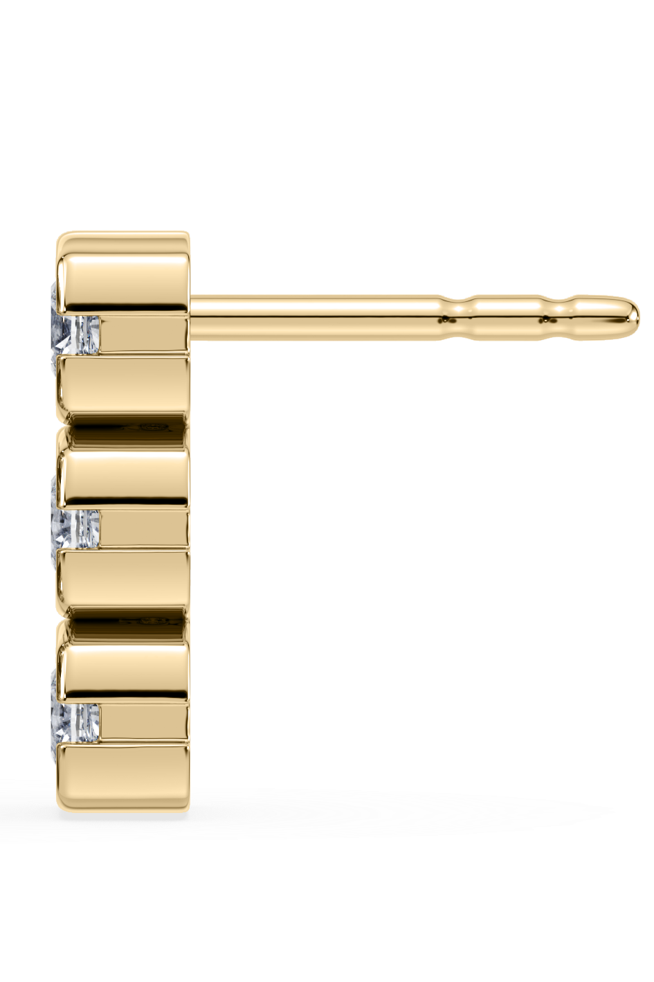 SETTE JEWELRY; MUSE 3 STONE MINI DROP EARRINGS CUSHION LAB DIAMOND BEZEL 14K YELLOW GOLD