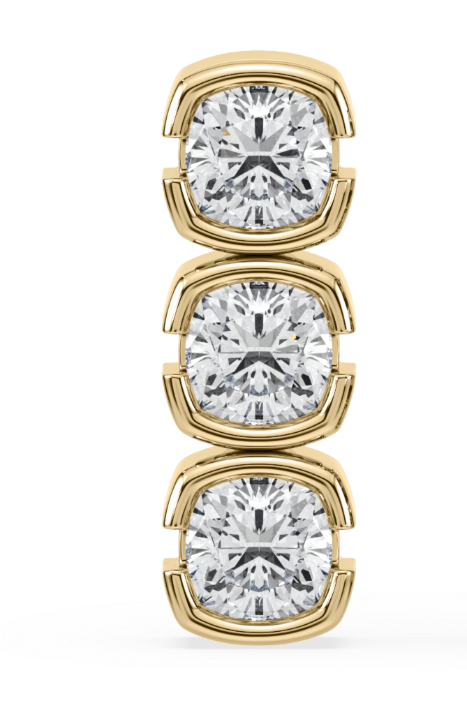 SETTE JEWELRY; MUSE 3 STONE MINI DROP EARRINGS CUSHION LAB DIAMOND BEZEL 14K YELLOW GOLD