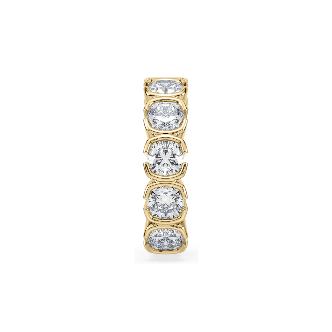 Muse Cascade ear cuff with seven cushion-cut lab diamonds (1.05 CTW) set in 14K yellow gold on a white background.