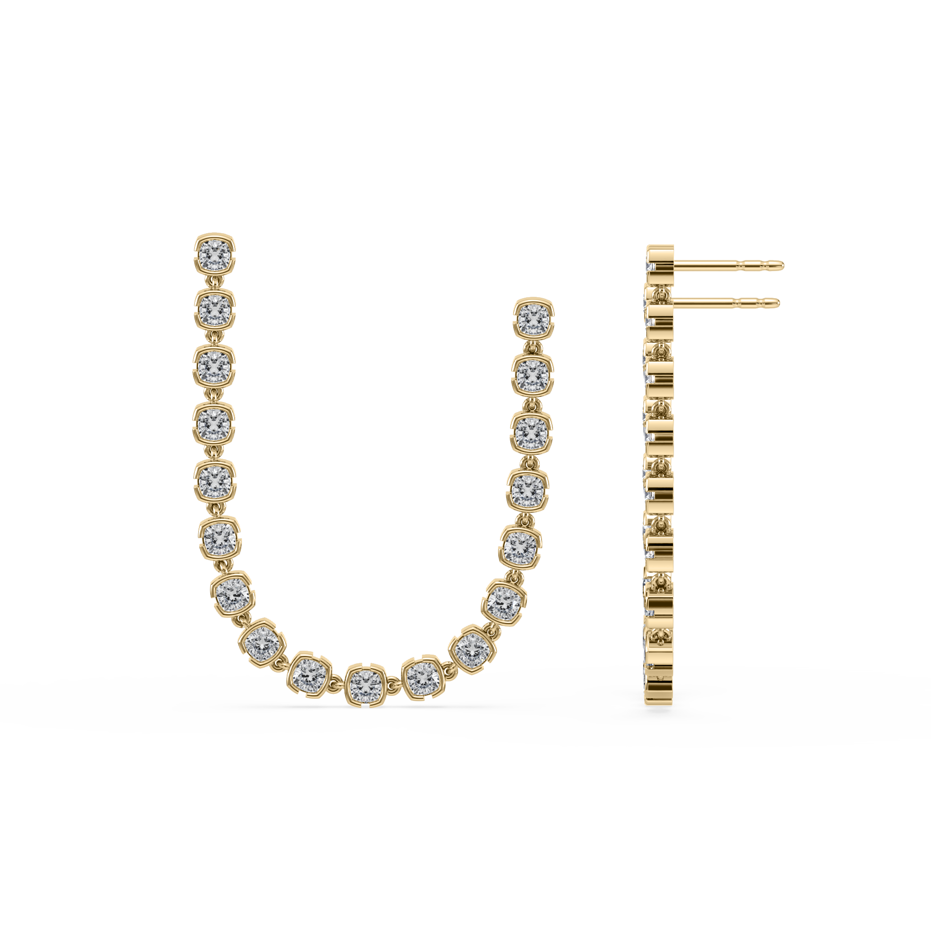 SETTE JEWELRY; CUSHION LAB DIAMOND DANGLE EARRINGS; BEZEL; 14K YELLOW GOLD