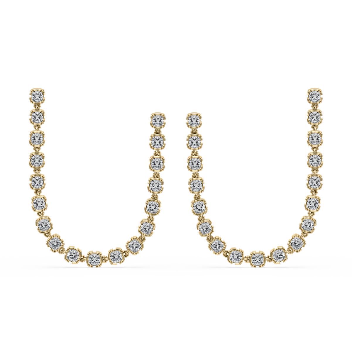 SETTE JEWELRY; CUSHION LAB DIAMOND DANGLE EARRINGS; BEZEL; 14K YELLOW GOLD