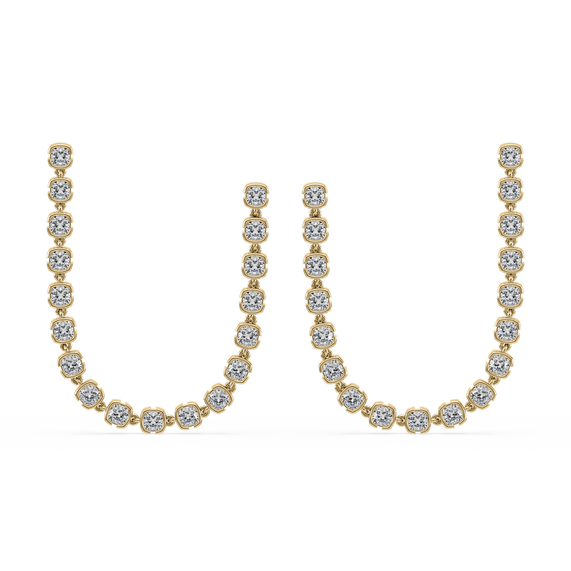 SETTE JEWELRY; CUSHION LAB DIAMOND DANGLE EARRINGS; BEZEL; 14K YELLOW GOLD