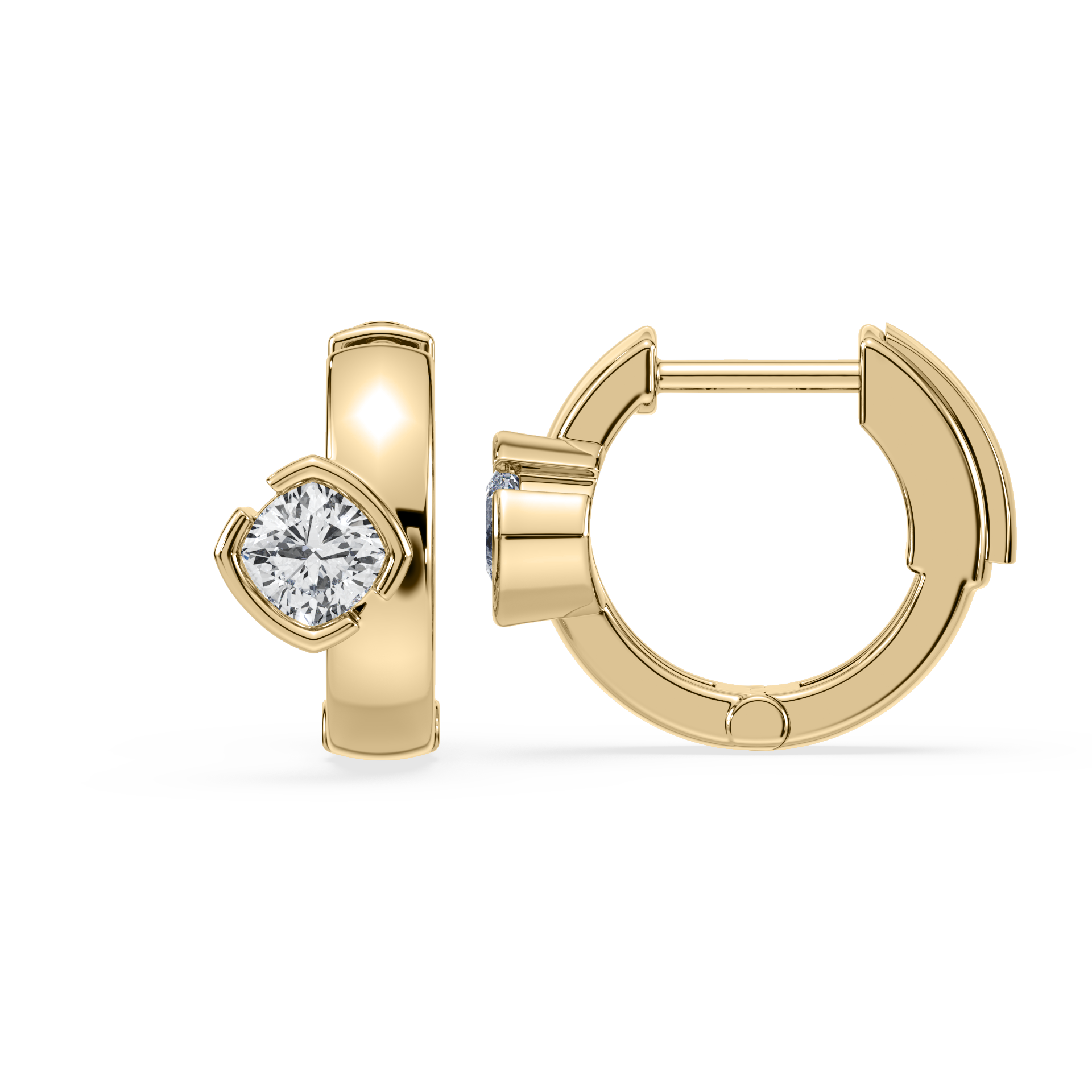 SETTE JEWELRY; 14K YELLOW GOLD; CUSHION LAB DIAMOND BEZEL HUGGIE
